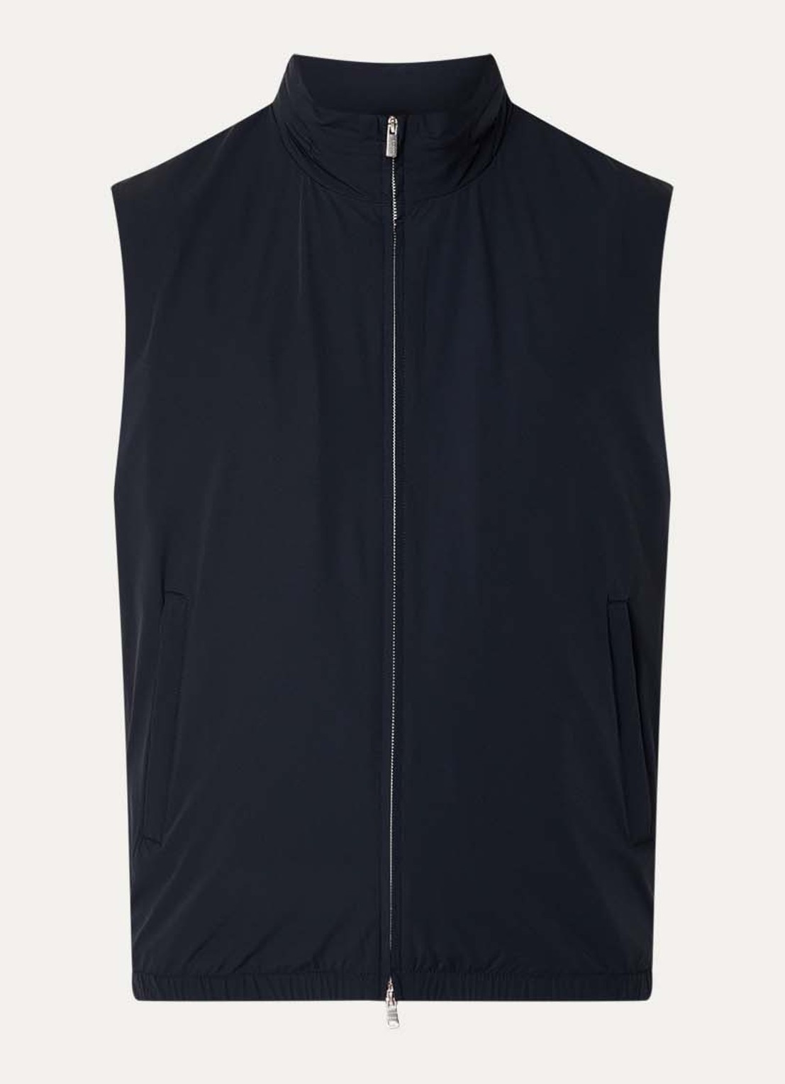 Boggi Milano Bodywarmer met opbergbare capuchon en waterafstotende coating - voorkant 2 donkerblauw