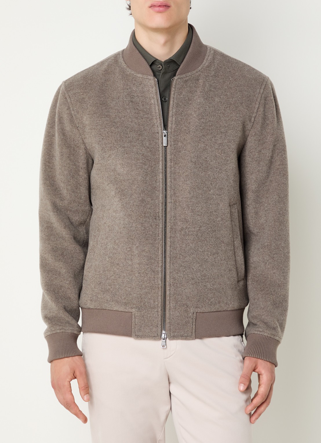Boggi Milano Bomberjack in wolblend met steekzakken - detail donkerbeige