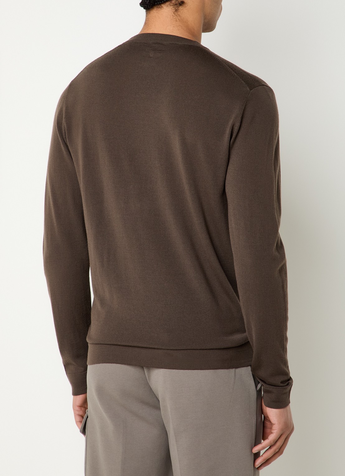 Boggi Milano Fijn gebreide pullover van wol - achterkant 4 donkerbruin