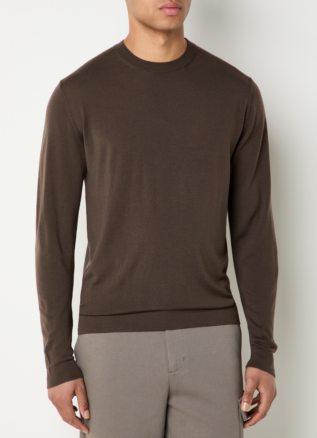 Boggi Milano Fijn gebreide pullover van wol - detail 3 donkerbruin