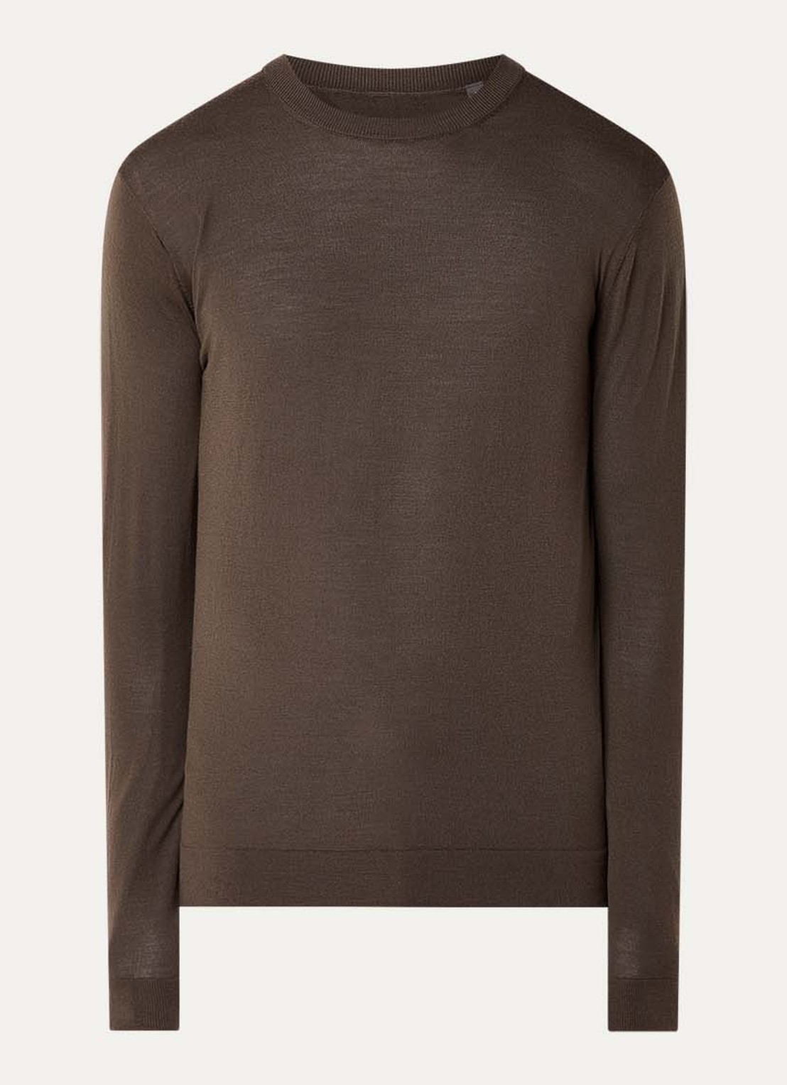 Boggi Milano Fijn gebreide pullover van wol - voorkant donkerbruin