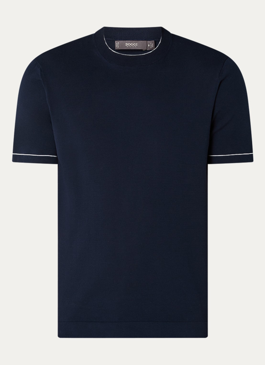 Boggi Milano Fijngebreid T-shirt met ronde hals - voorkant 2 donkerblauw