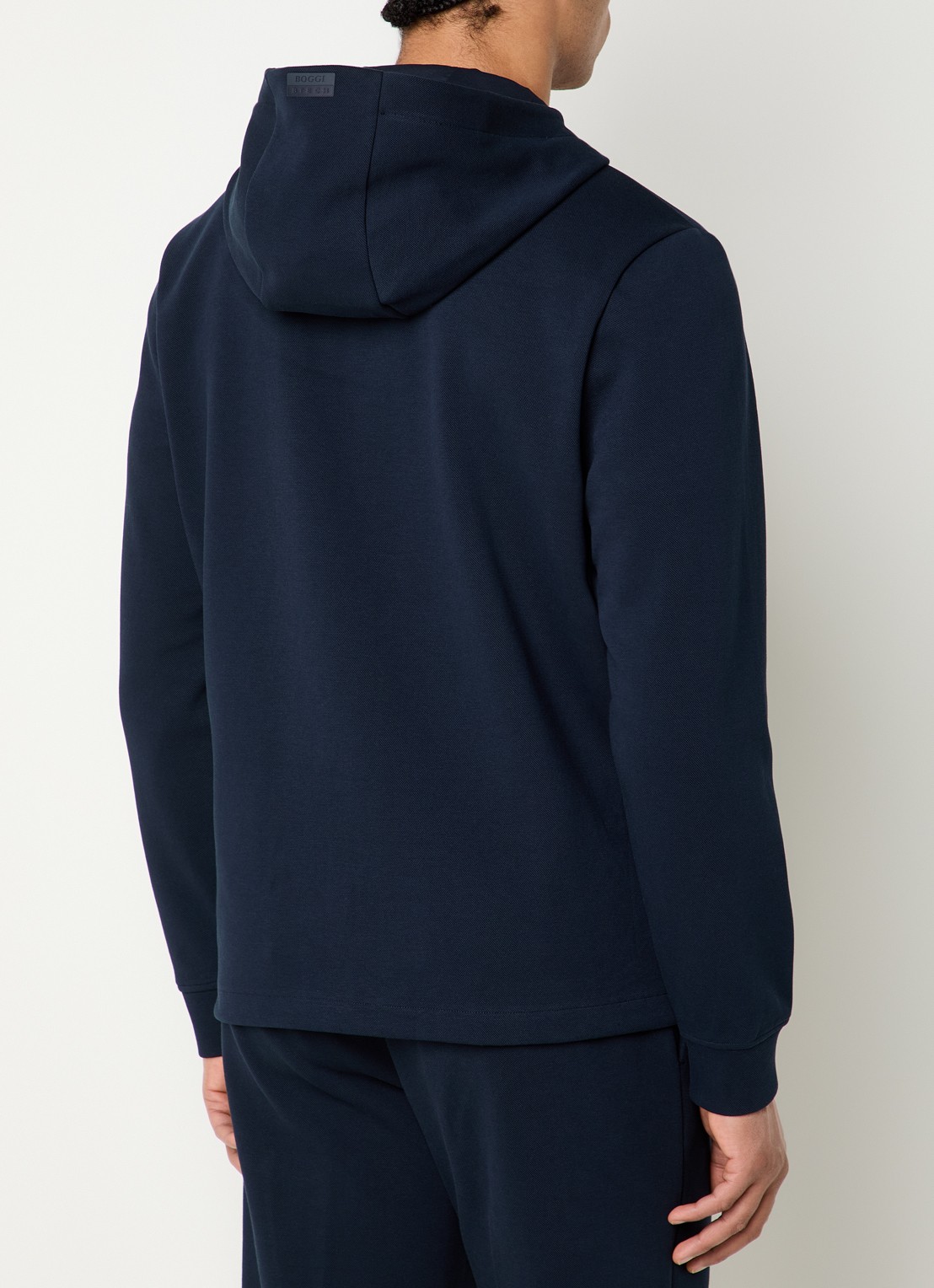 Boggi Milano Fijngebreid vest met capuchon - achterkant donkerblauw