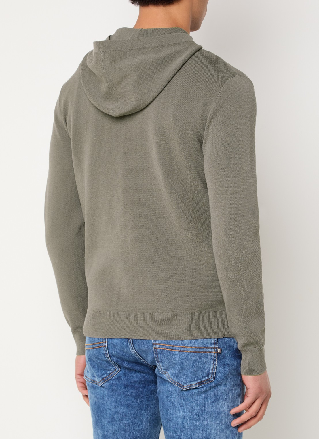 Boggi Milano Fijngebreid vest met capuchon - achterkant zand