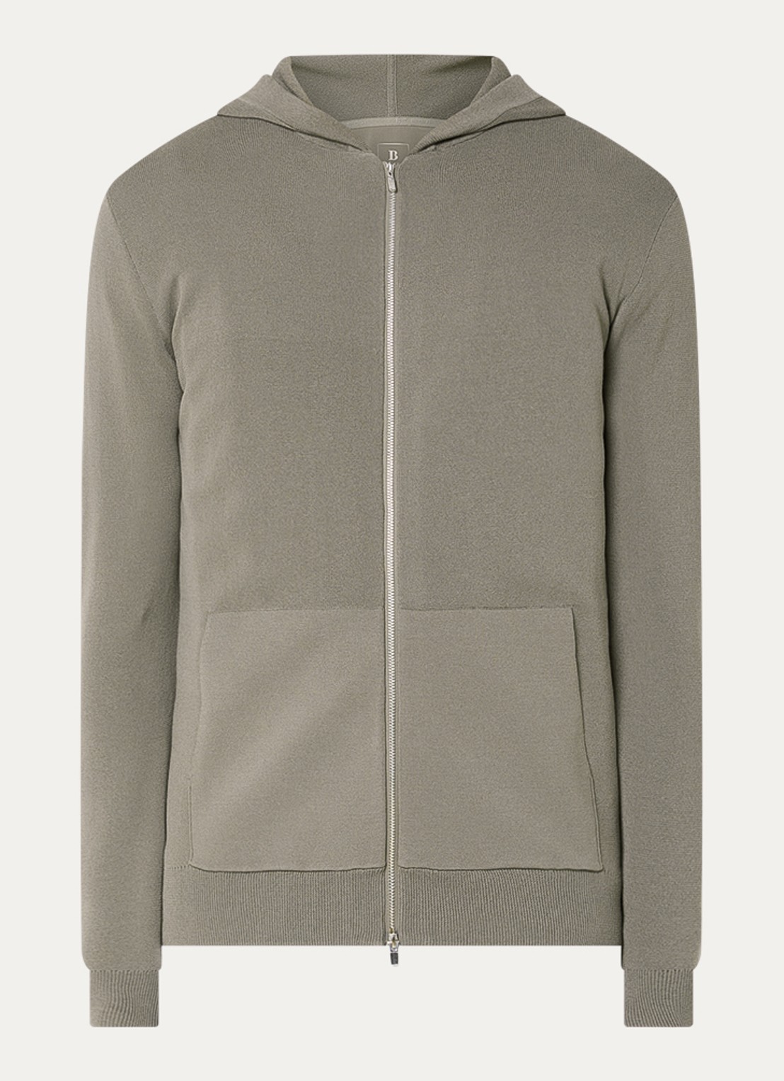 Boggi Milano Fijngebreid vest met capuchon - voorkant 3 zand