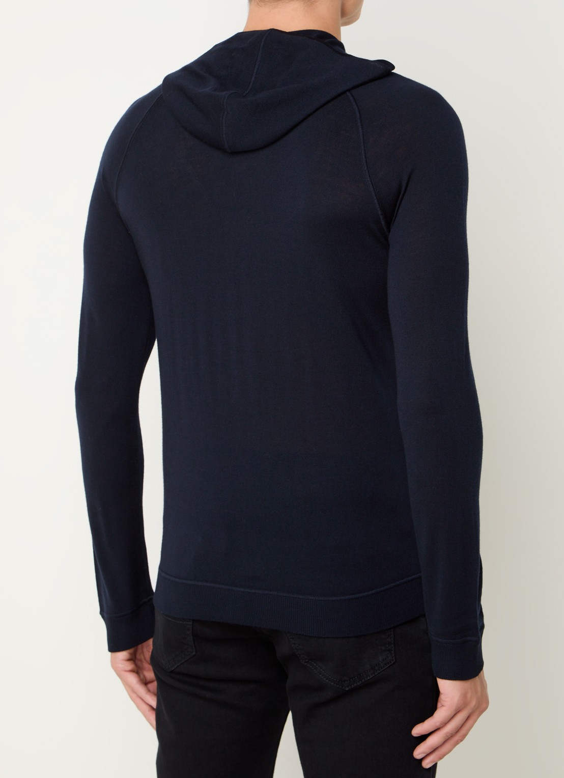 Boggi Milano Fijngebreid vest van wol met capuchon - achterkant 4 donkerblauw