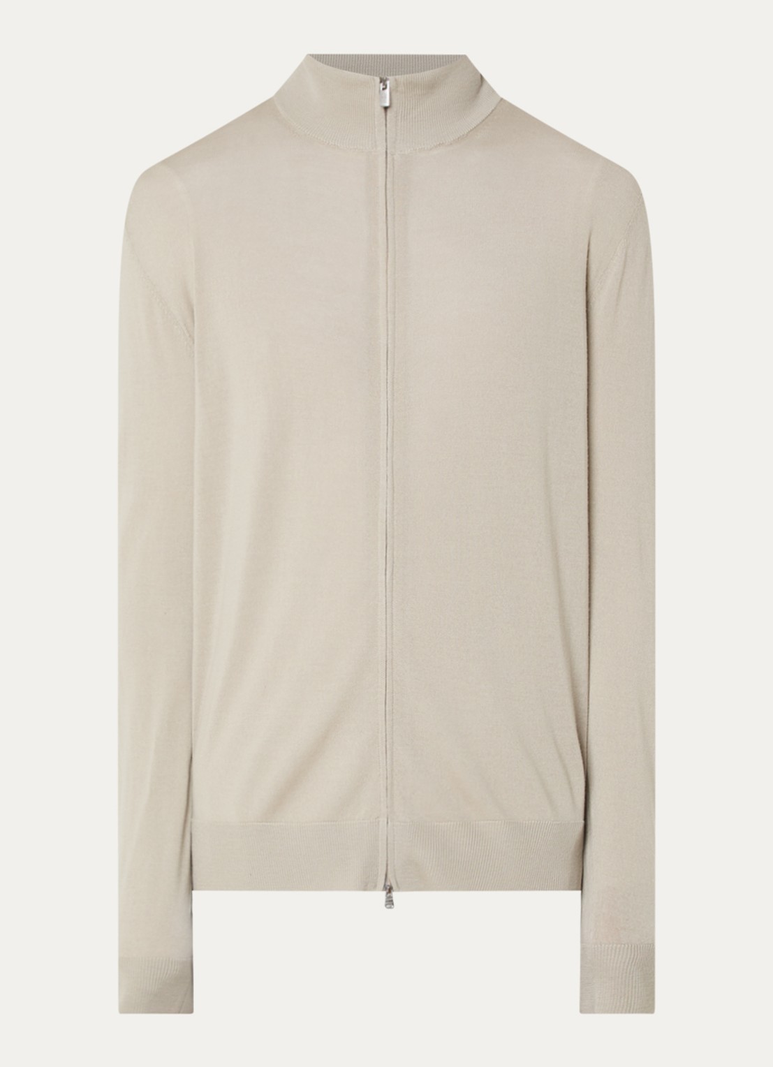 Boggi Milano Fijngebreid vest van wol met opstaande kraag - voorkant 2 beige