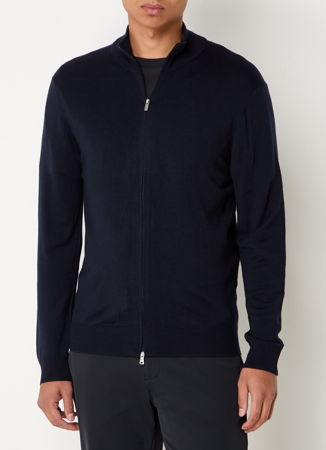 Boggi Milano Fijngebreid vest van wol - detail 2 donkerblauw