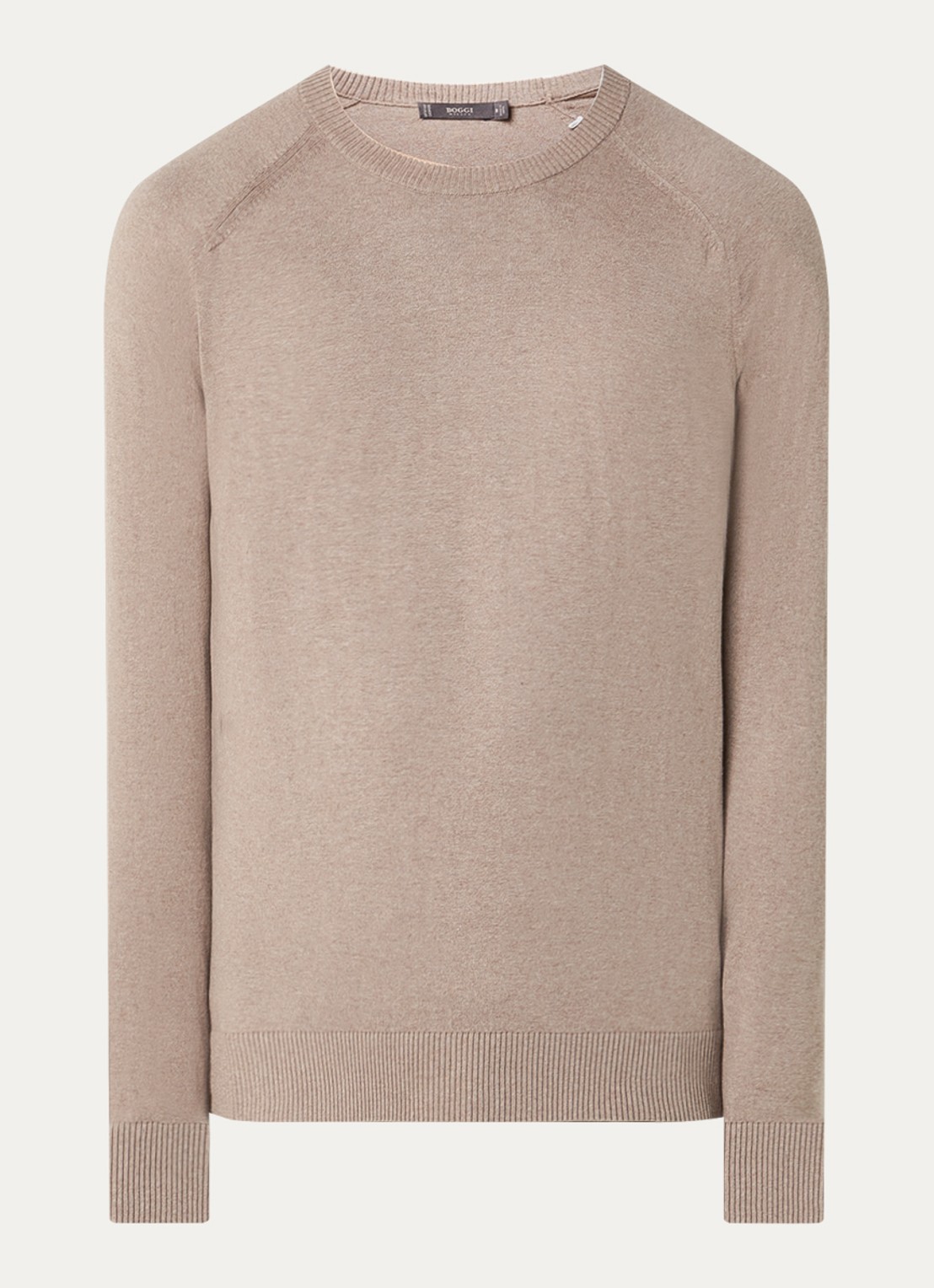 Boggi Milano Fijngebreide pullover in kasjmierblend met ronde hals - voorkant donkerbeige