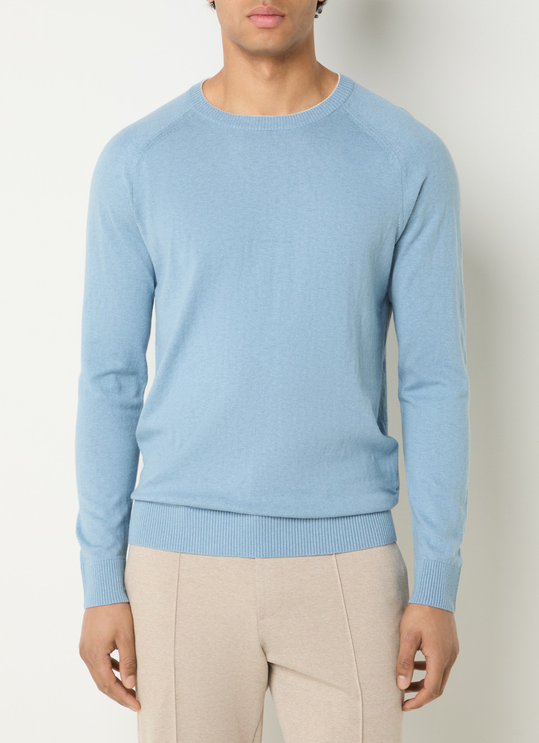 Boggi Milano Fijngebreide pullover in zijdeblend met ronde hals - detail 4 blauwgrijs