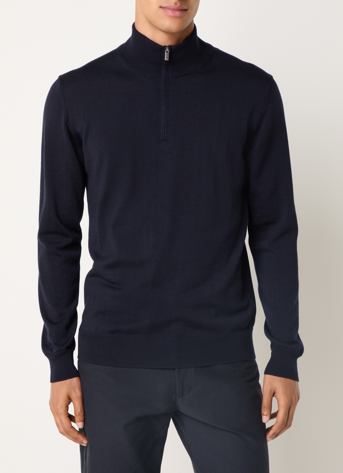 Boggi Milano Fijngebreide pullover met halve rits - detail 4 donkerblauw