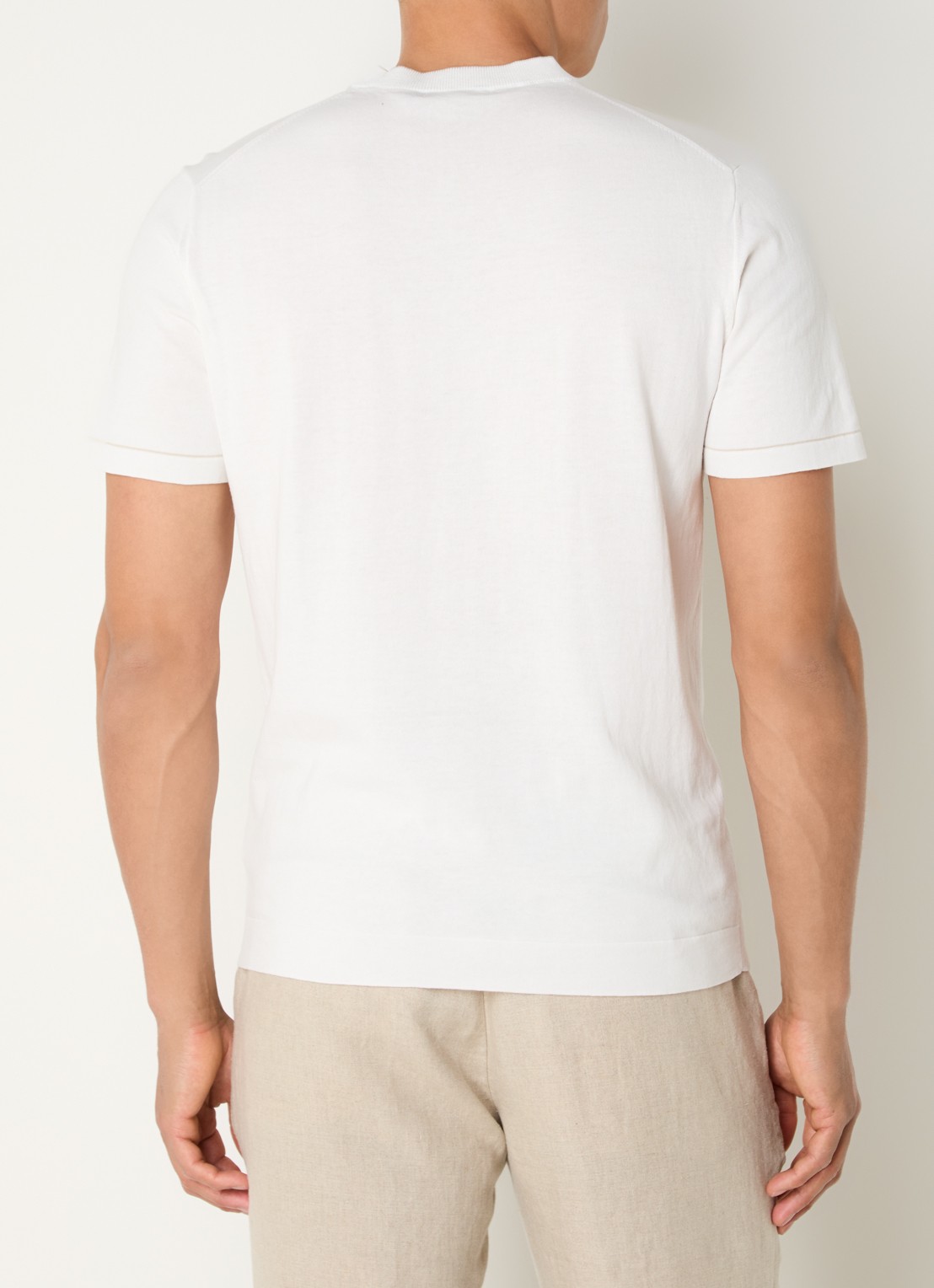 Boggi Milano Fijngebreide pullover met ronde hals - achterkant gebroken wit