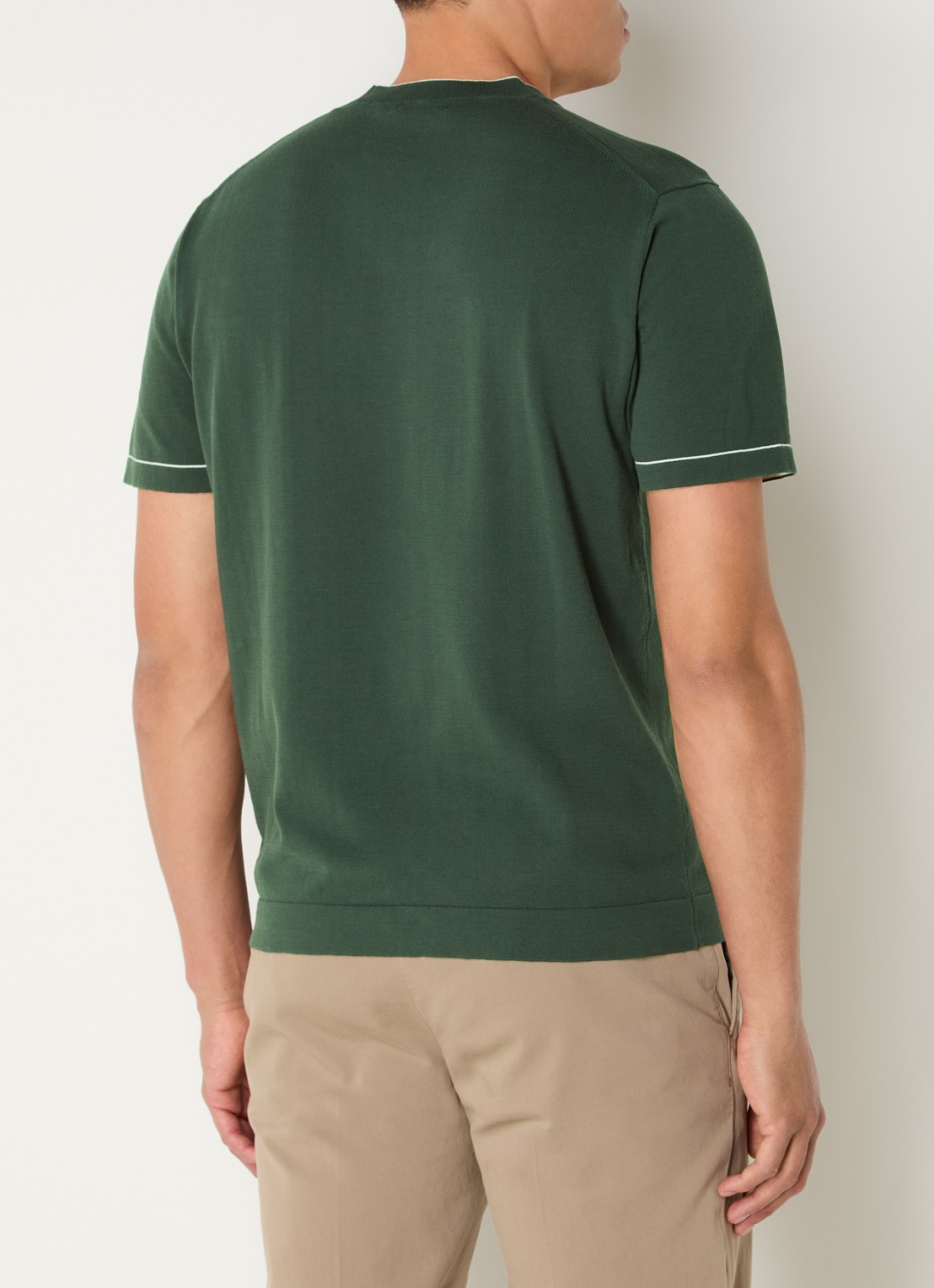 Boggi Milano Fijngebreide pullover met ronde hals - achterkant legergroen