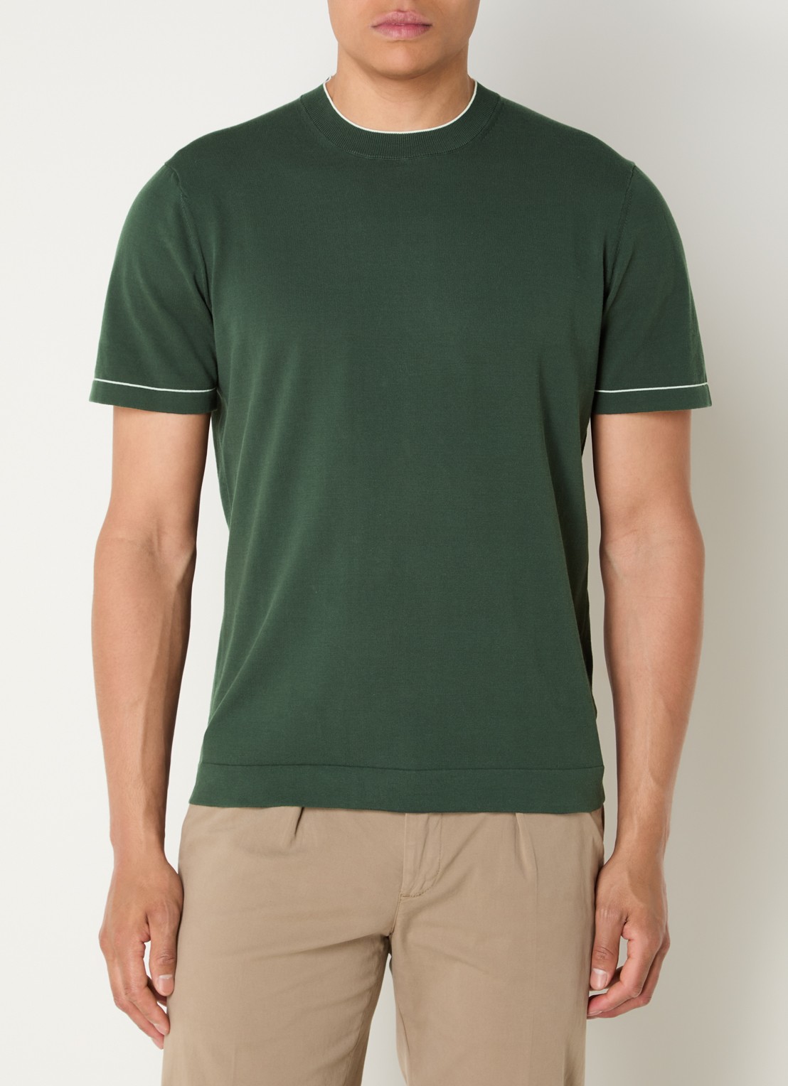 Boggi Milano Fijngebreide pullover met ronde hals - detail 2 legergroen