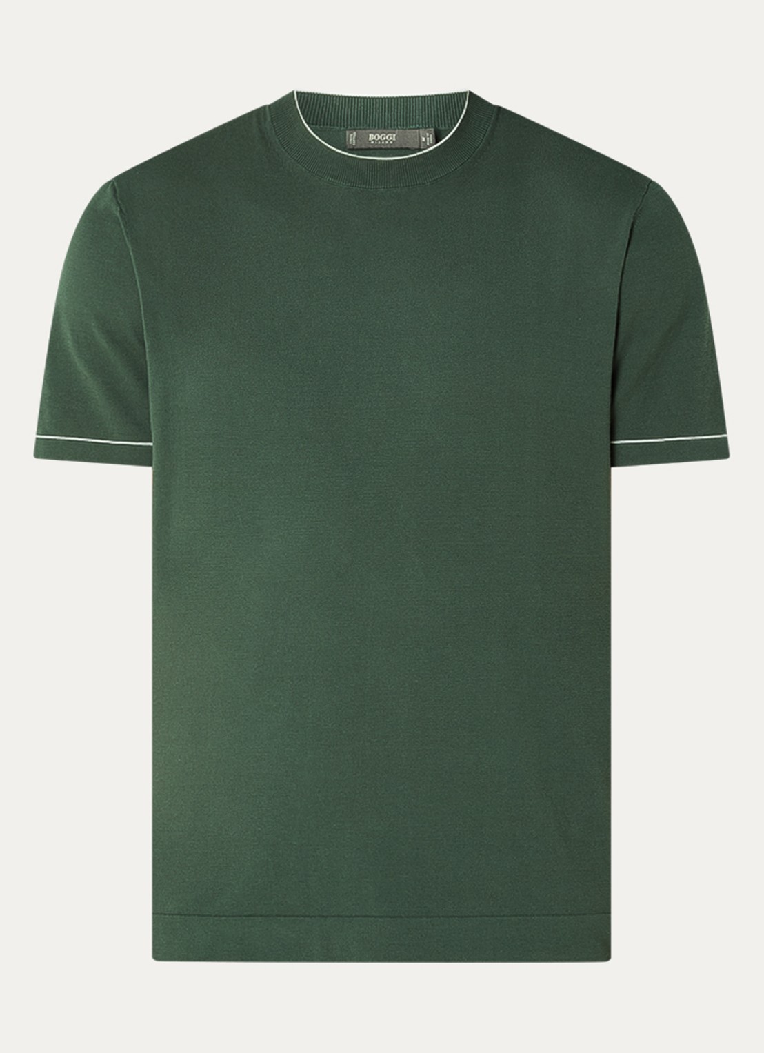 Boggi Milano Fijngebreide pullover met ronde hals - voorkant 3 legergroen