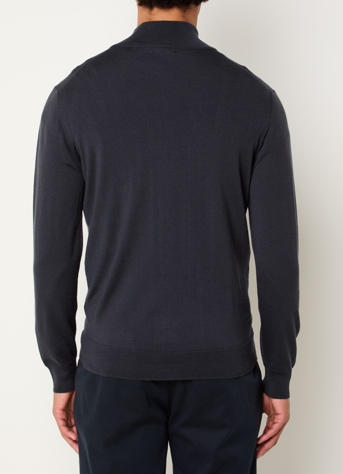 Boggi Milano Fijngebreide pullover van wol met halve rits - achterkant donkergrijs