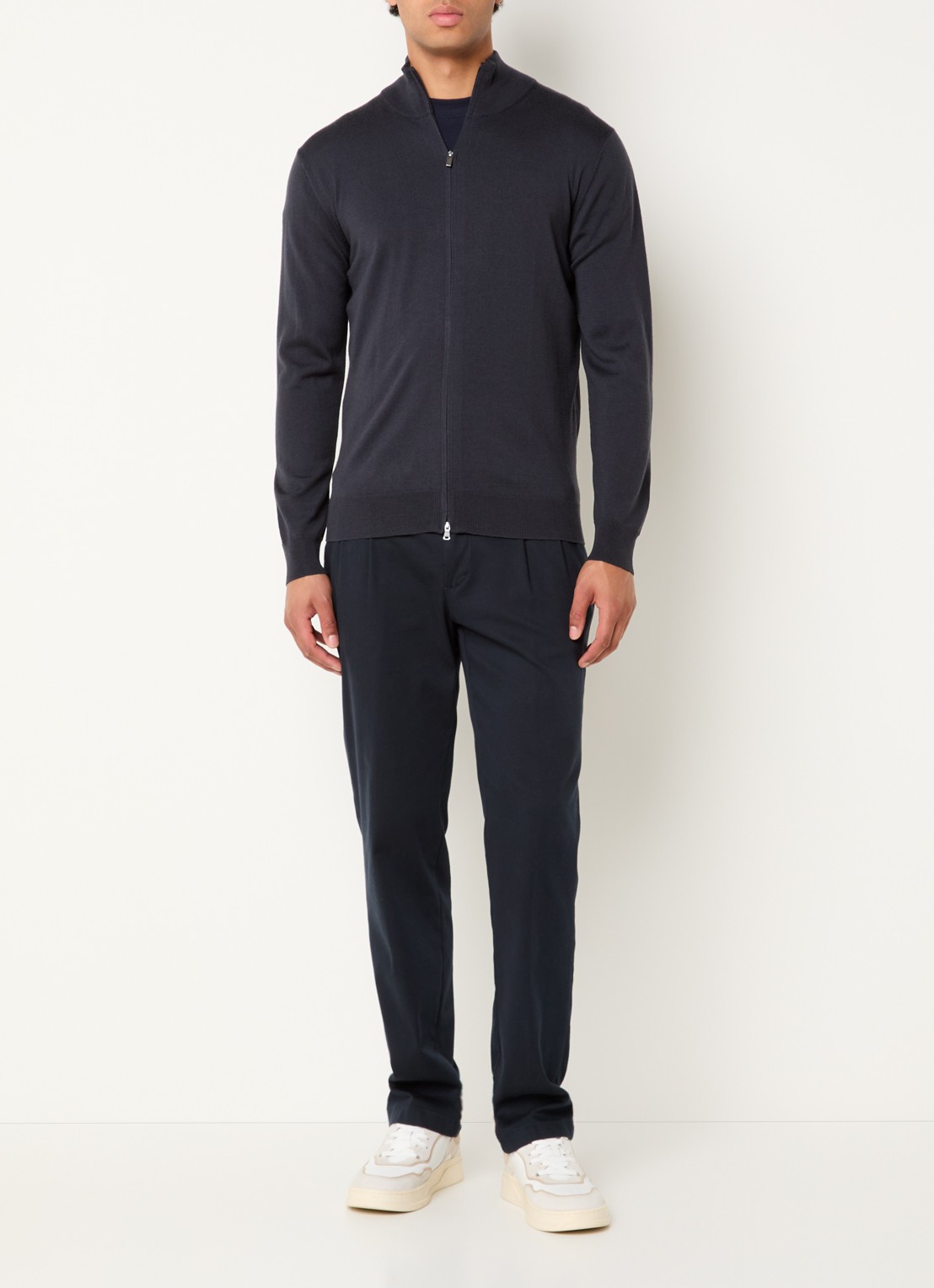 Boggi Milano Fijngebreide pullover van wol met halve rits - voorkant 3 donkergrijs