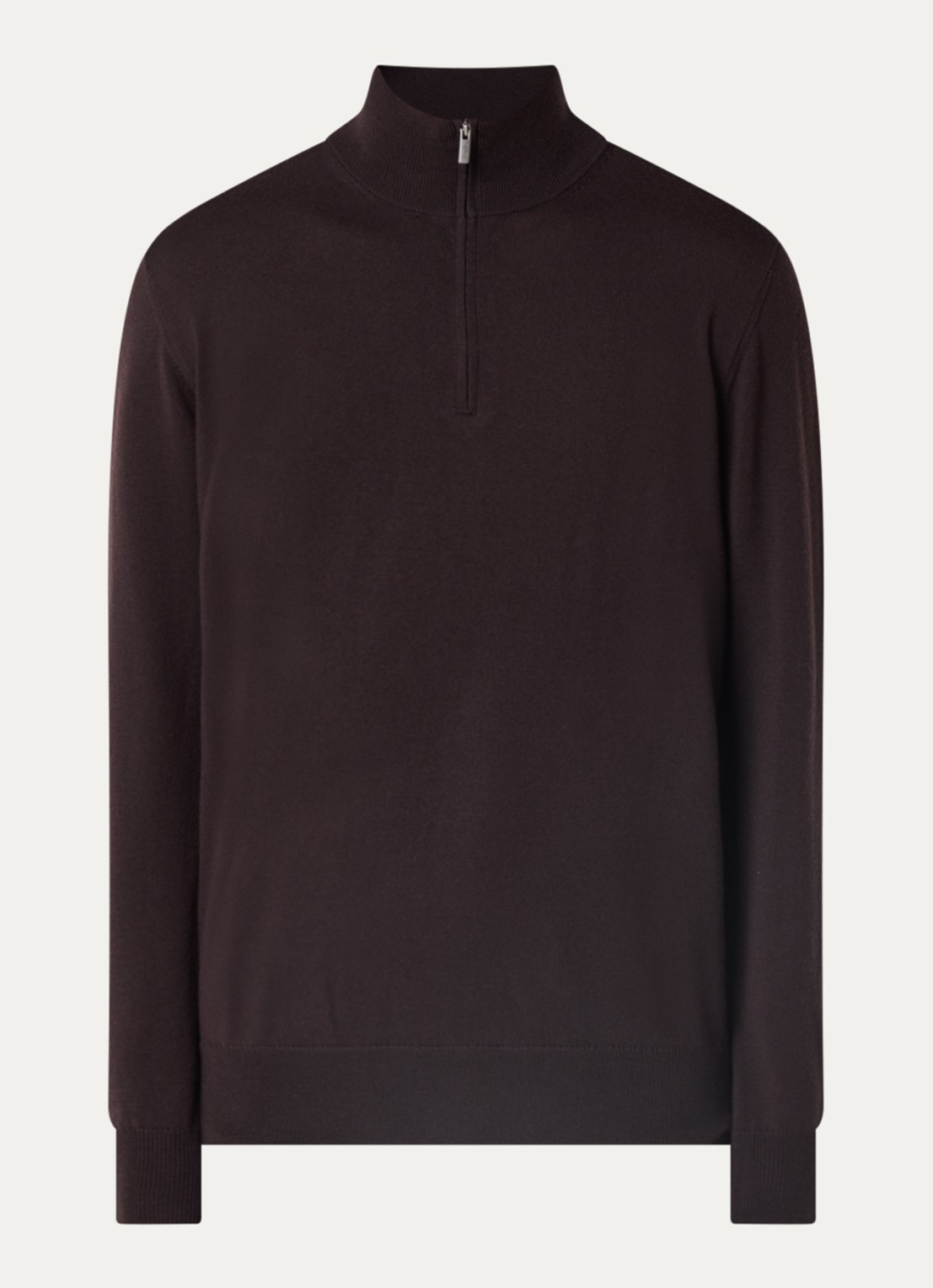 Boggi Milano Fijngebreide pullover van wol met halve rits - voorkant 3 donkerbruin