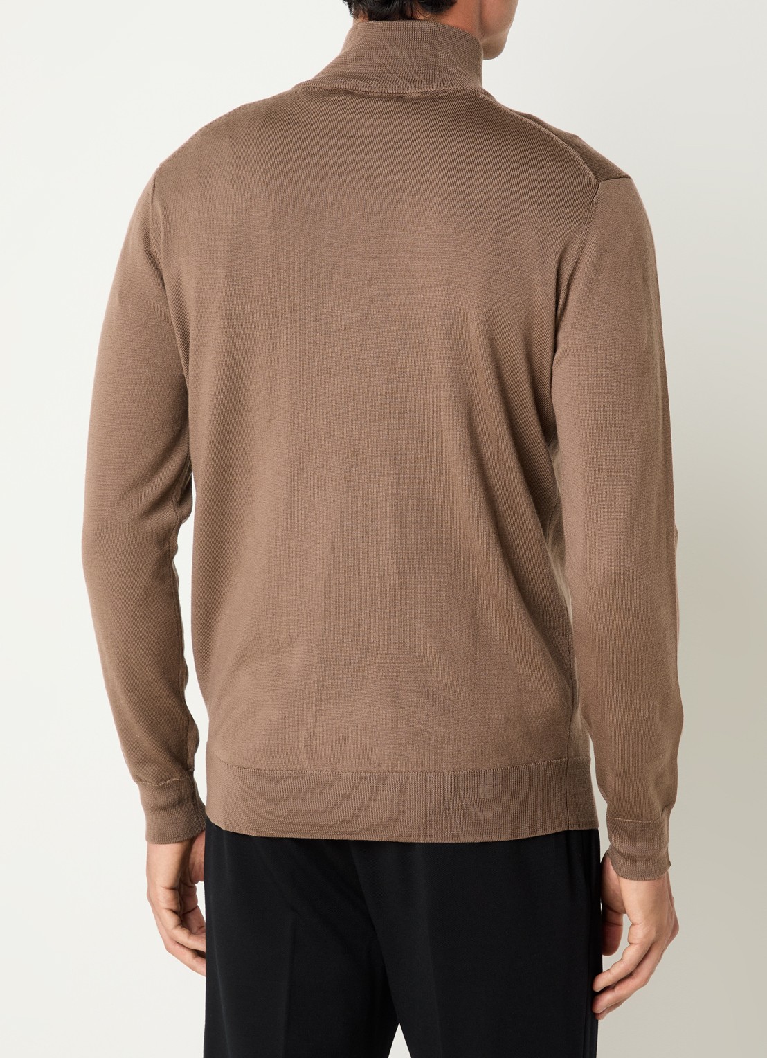 Boggi Milano Fijngebreide pullover van wol met halve rits - achterkant lichtbruin