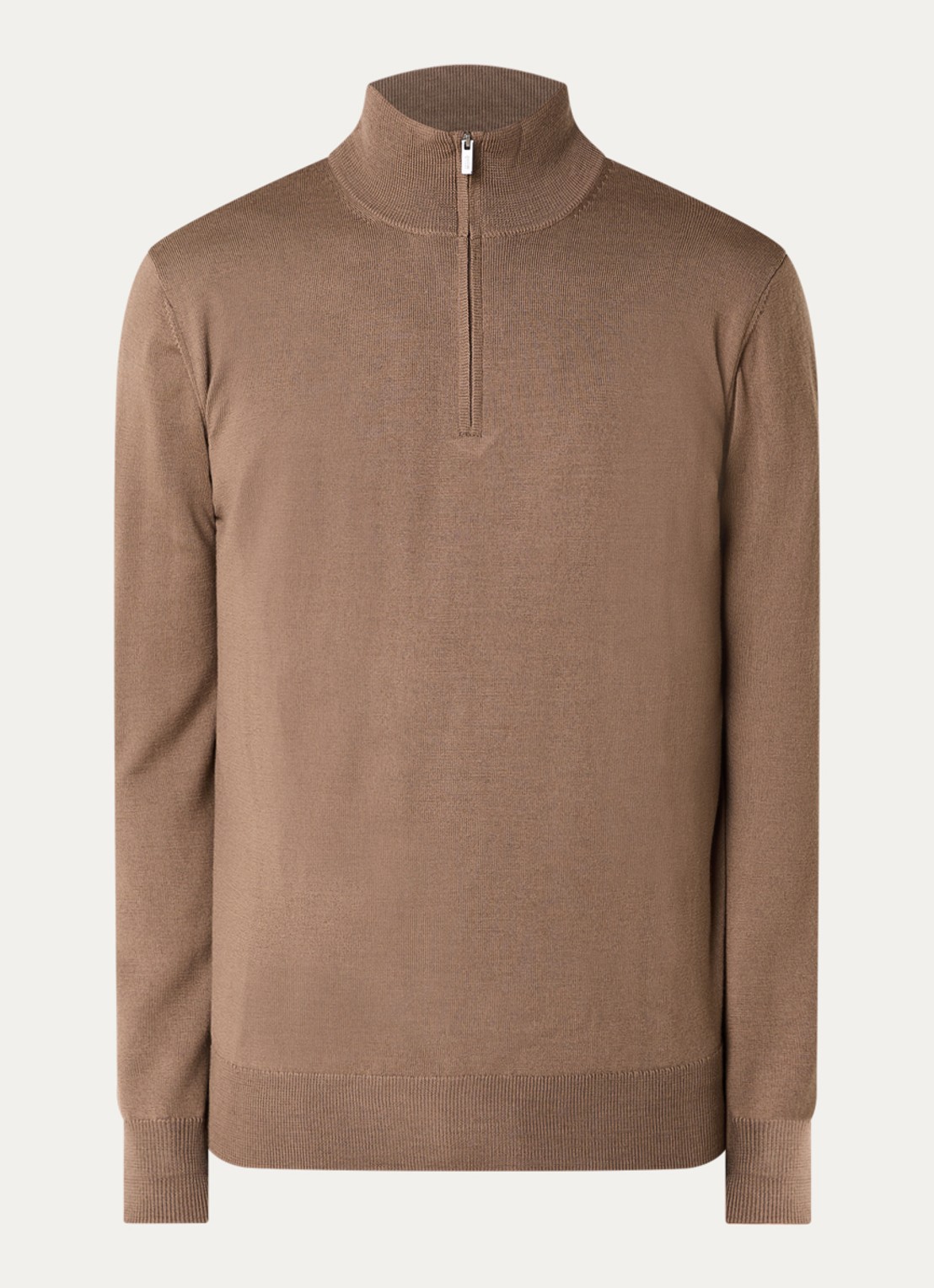 Boggi Milano Fijngebreide pullover van wol met halve rits - voorkant 2 lichtbruin