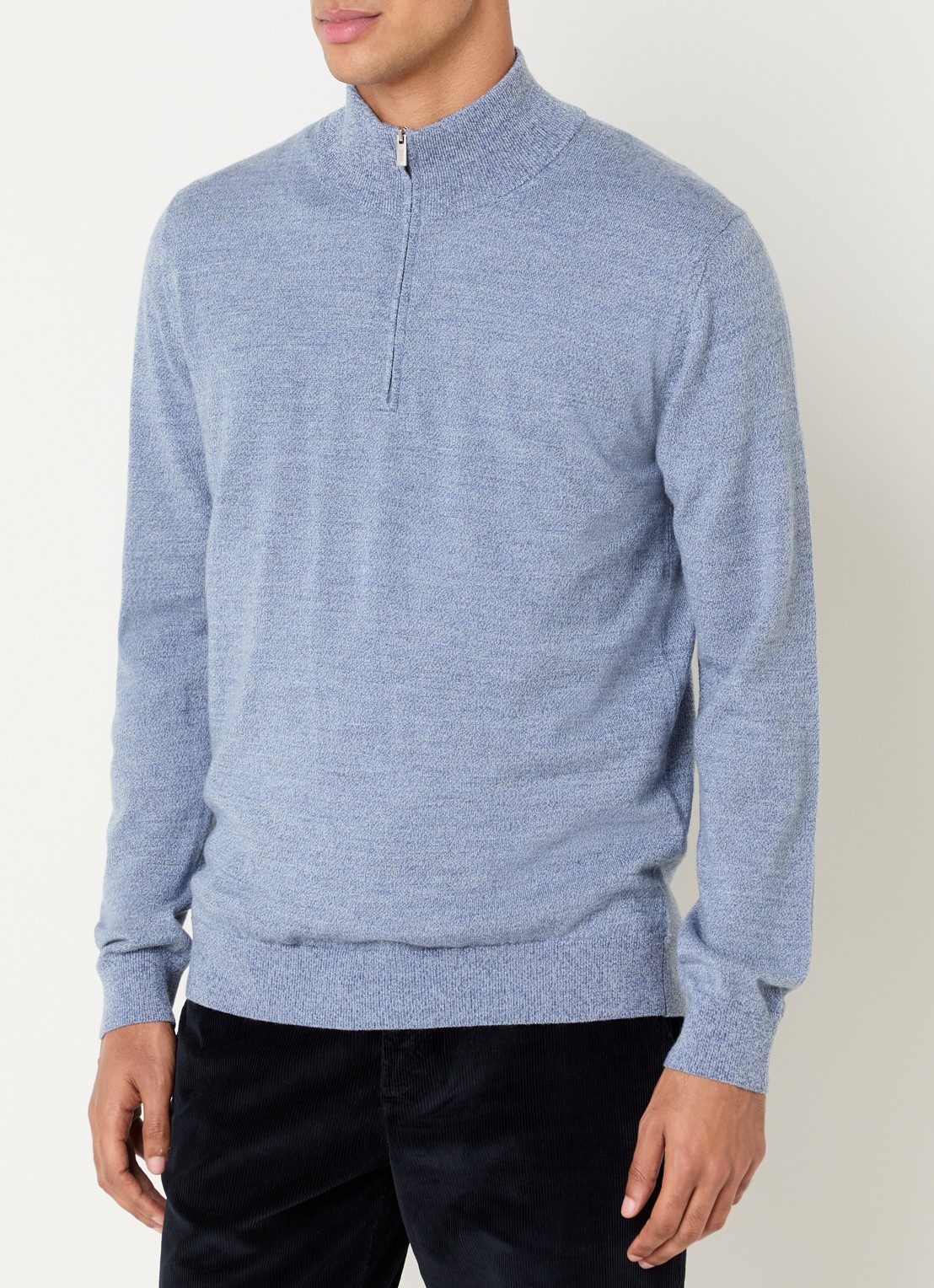 Boggi Milano Fijngebreide pullover van wol met halve rits - detail blauw