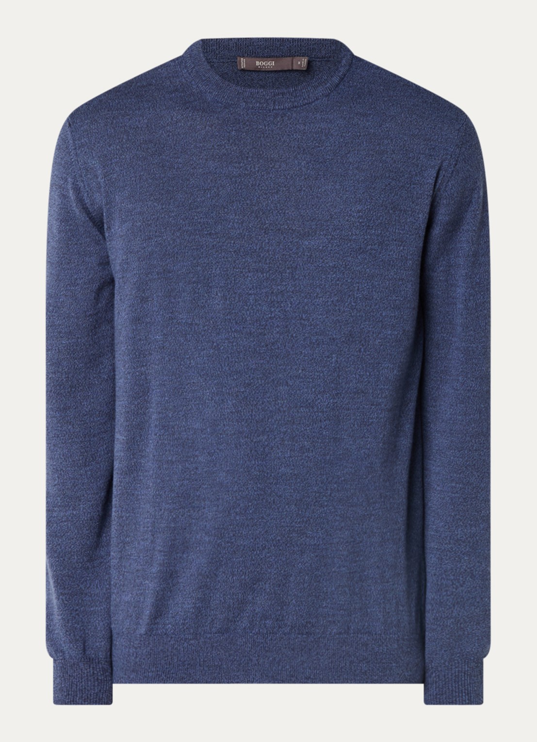 Boggi Milano Fijngebreide pullover van wol met ronde hals - voorkant 3 kobaltblauw