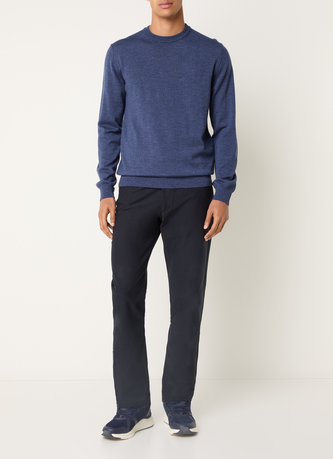 Boggi Milano Fijngebreide pullover van wol met ronde hals - voorkant 4 kobaltblauw