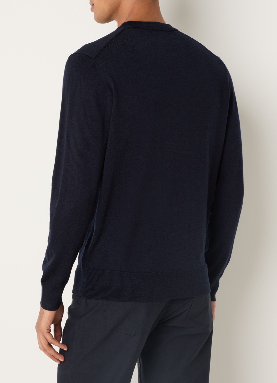 Boggi Milano Fijngebreide pullover van wol met ronde hals - achterkant donkerblauw