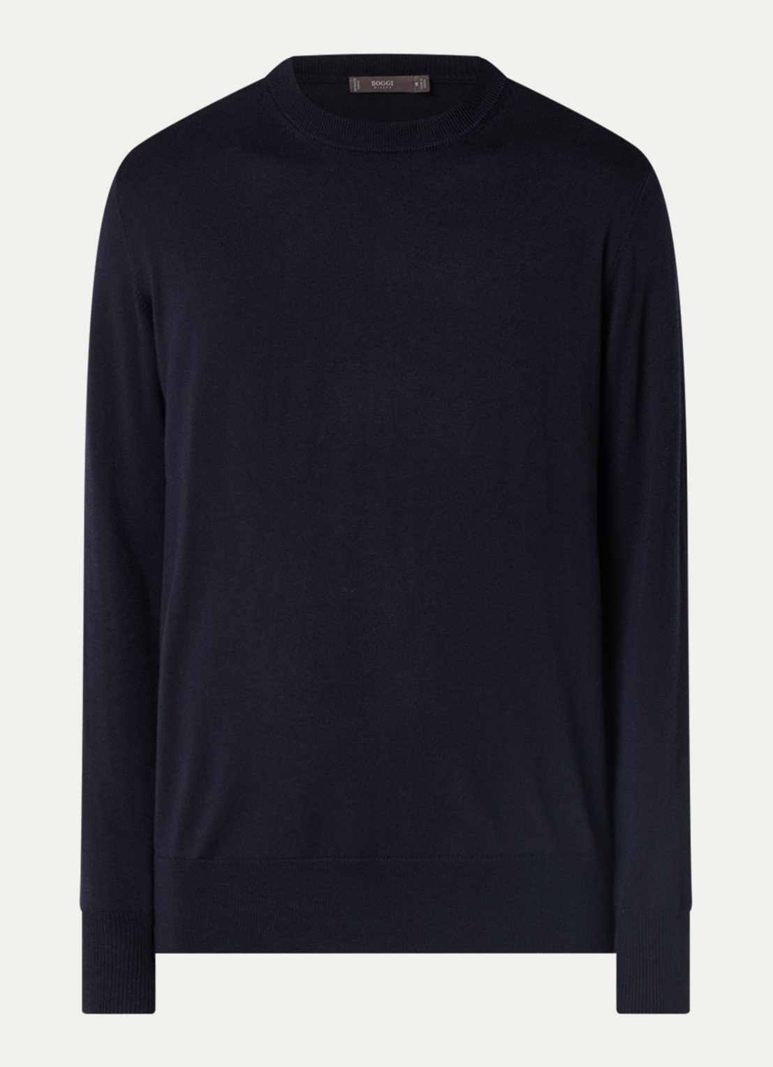 Boggi Milano Fijngebreide pullover van wol met ronde hals - voorkant 2 donkerblauw
