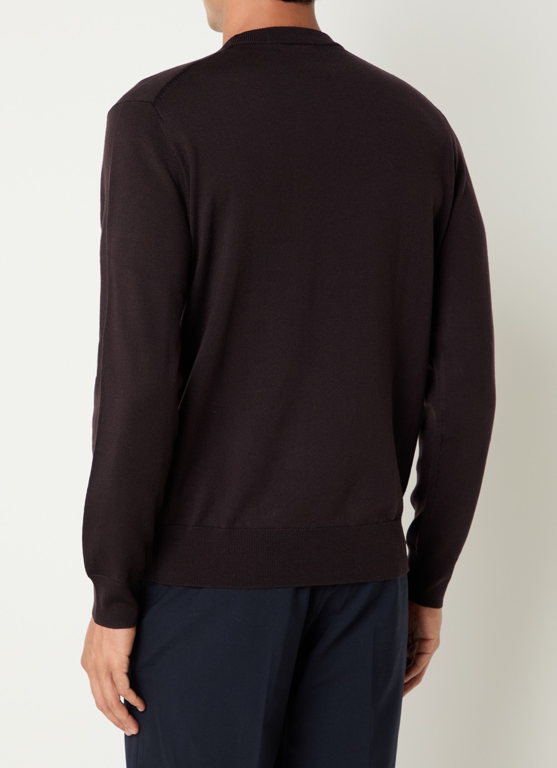 Boggi Milano Fijngebreide pullover van wol - achterkant donkerbruin