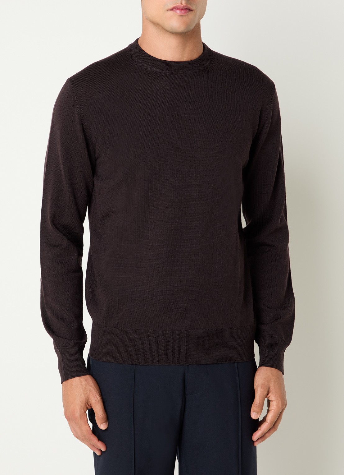 Boggi Milano Fijngebreide pullover van wol - detail 4 donkerbruin