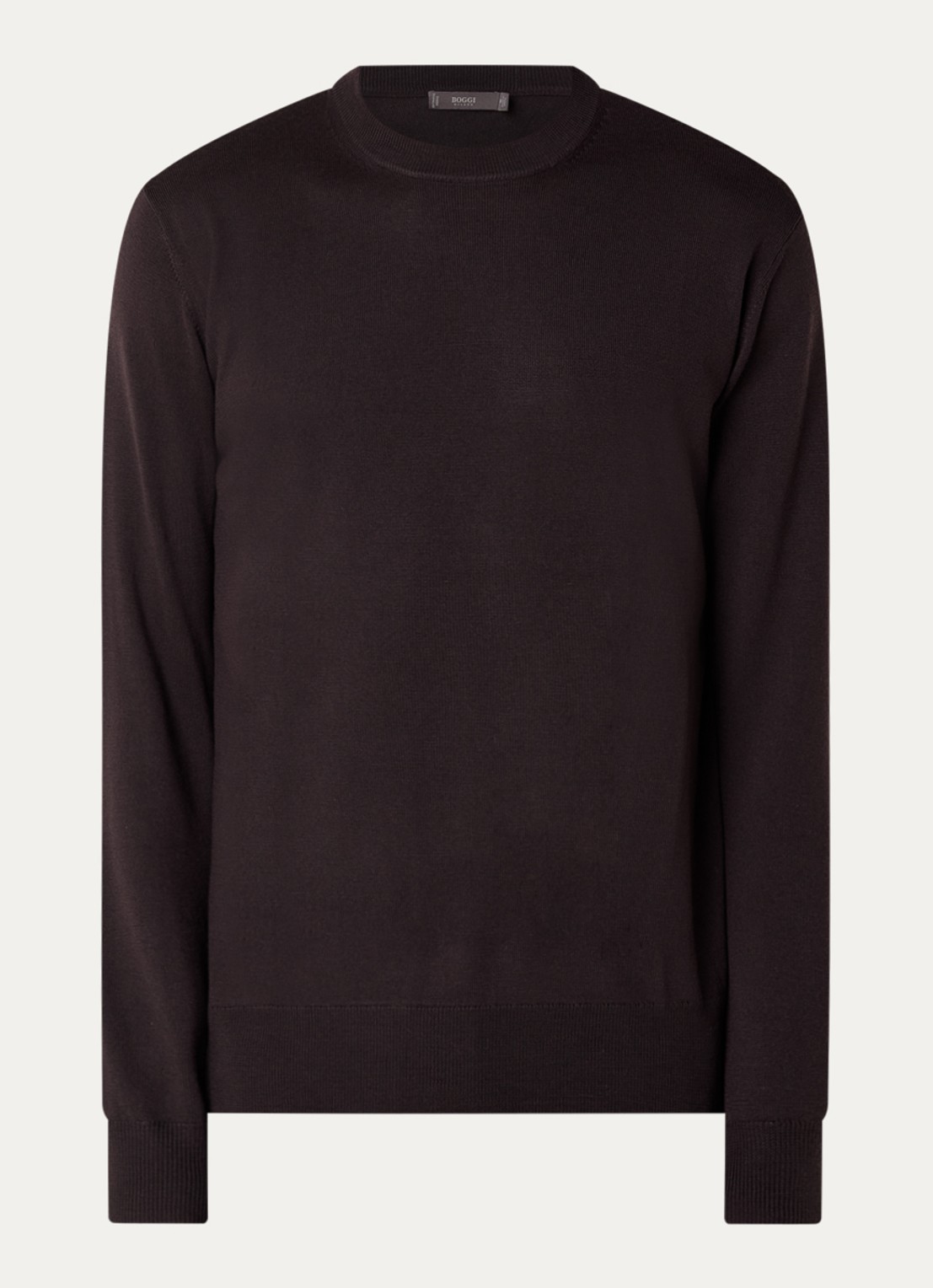 Boggi Milano Fijngebreide pullover van wol - voorkant 2 donkerbruin