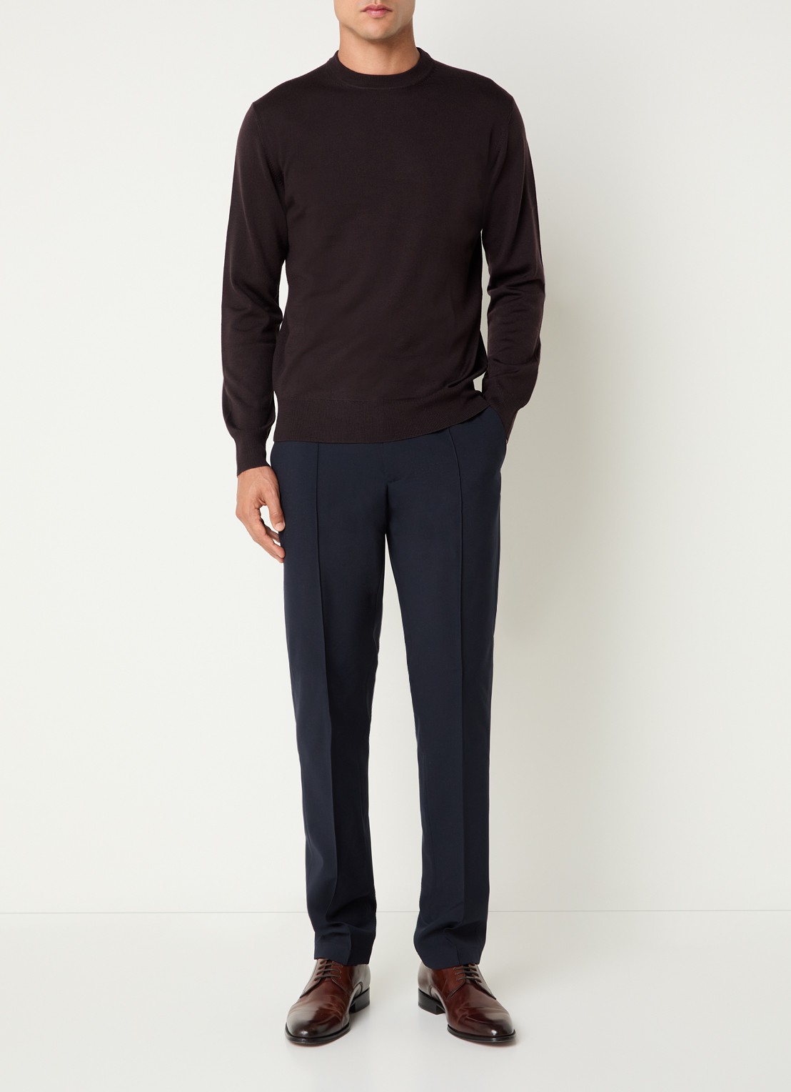 Boggi Milano Fijngebreide pullover van wol - voorkant 3 donkerbruin