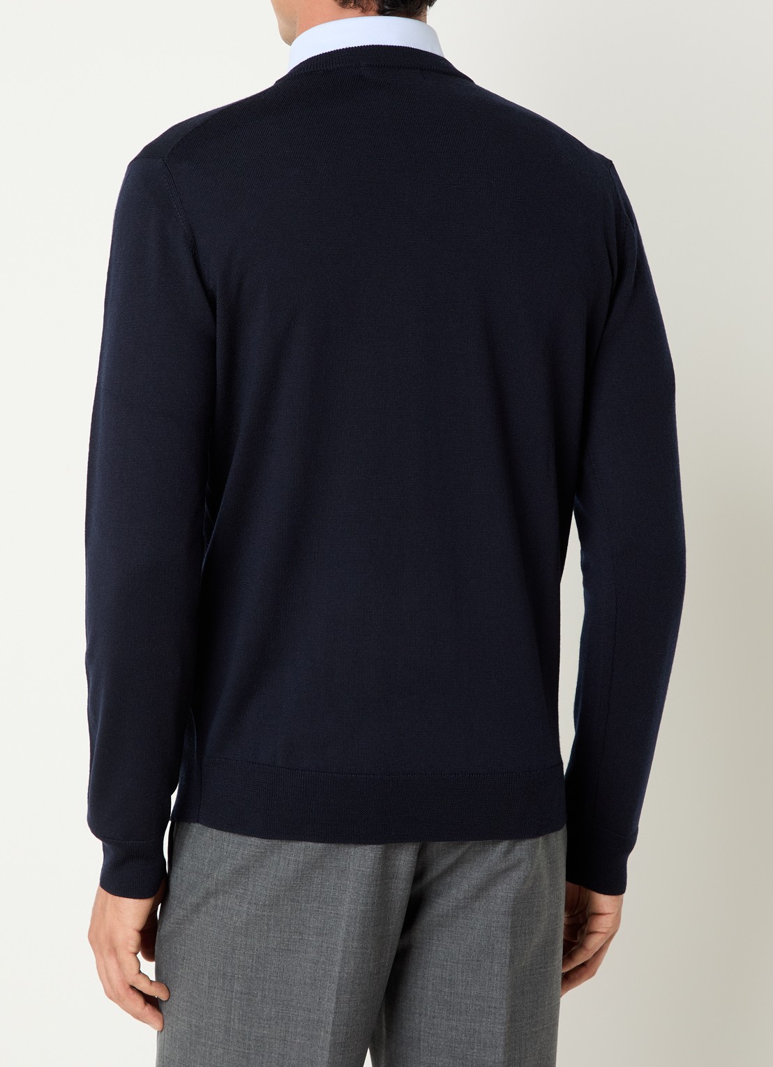 Boggi Milano Fijngebreide pullover van wol - achterkant donkerblauw