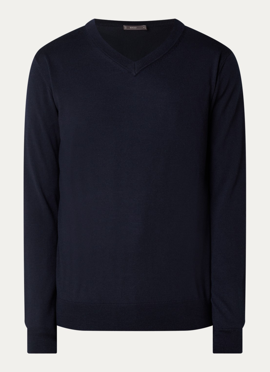 Boggi Milano Fijngebreide pullover van wol - voorkant 3 donkerblauw