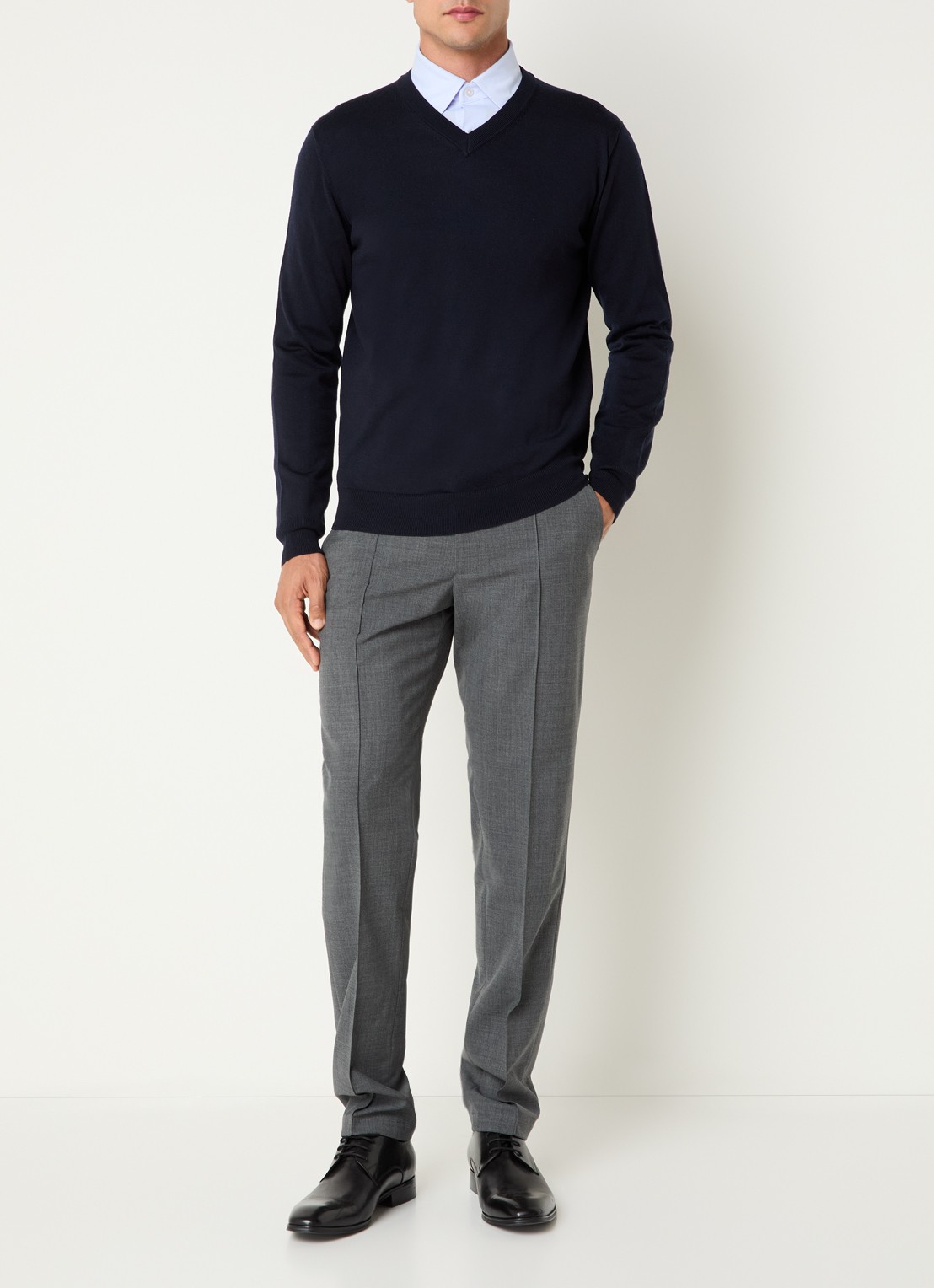 Boggi Milano Fijngebreide pullover van wol - voorkant 4 donkerblauw