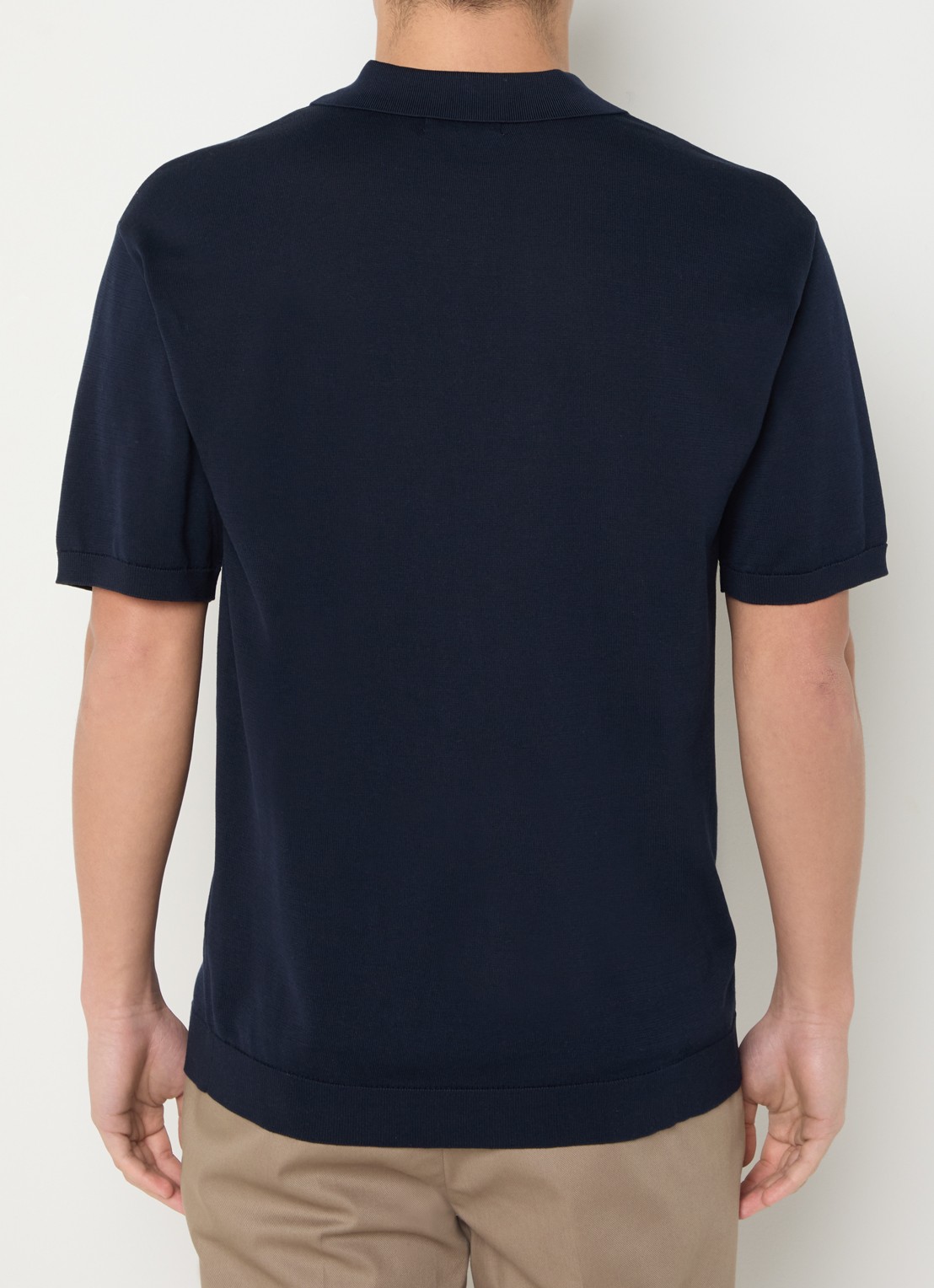Boggi Milano Fijngebreide regular fit polo in zijdeblend - achterkant 4 donkerblauw