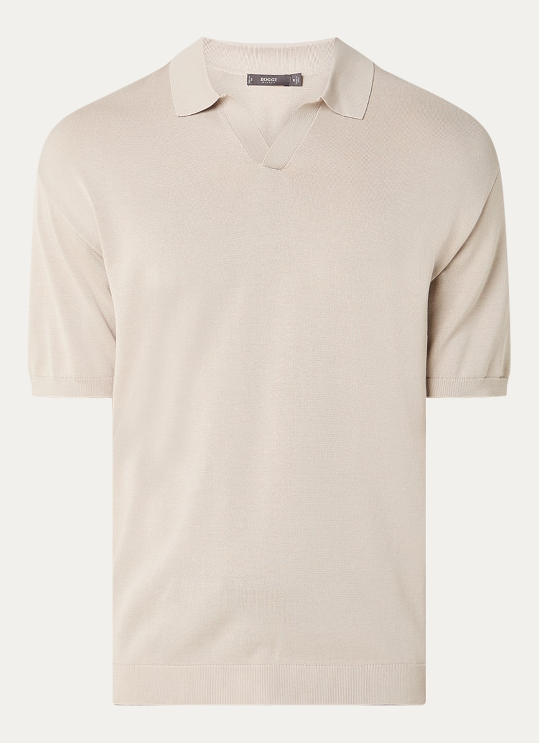 Boggi Milano Fijngebreide regular fit polo in zijdeblend - voorkant 3 beige