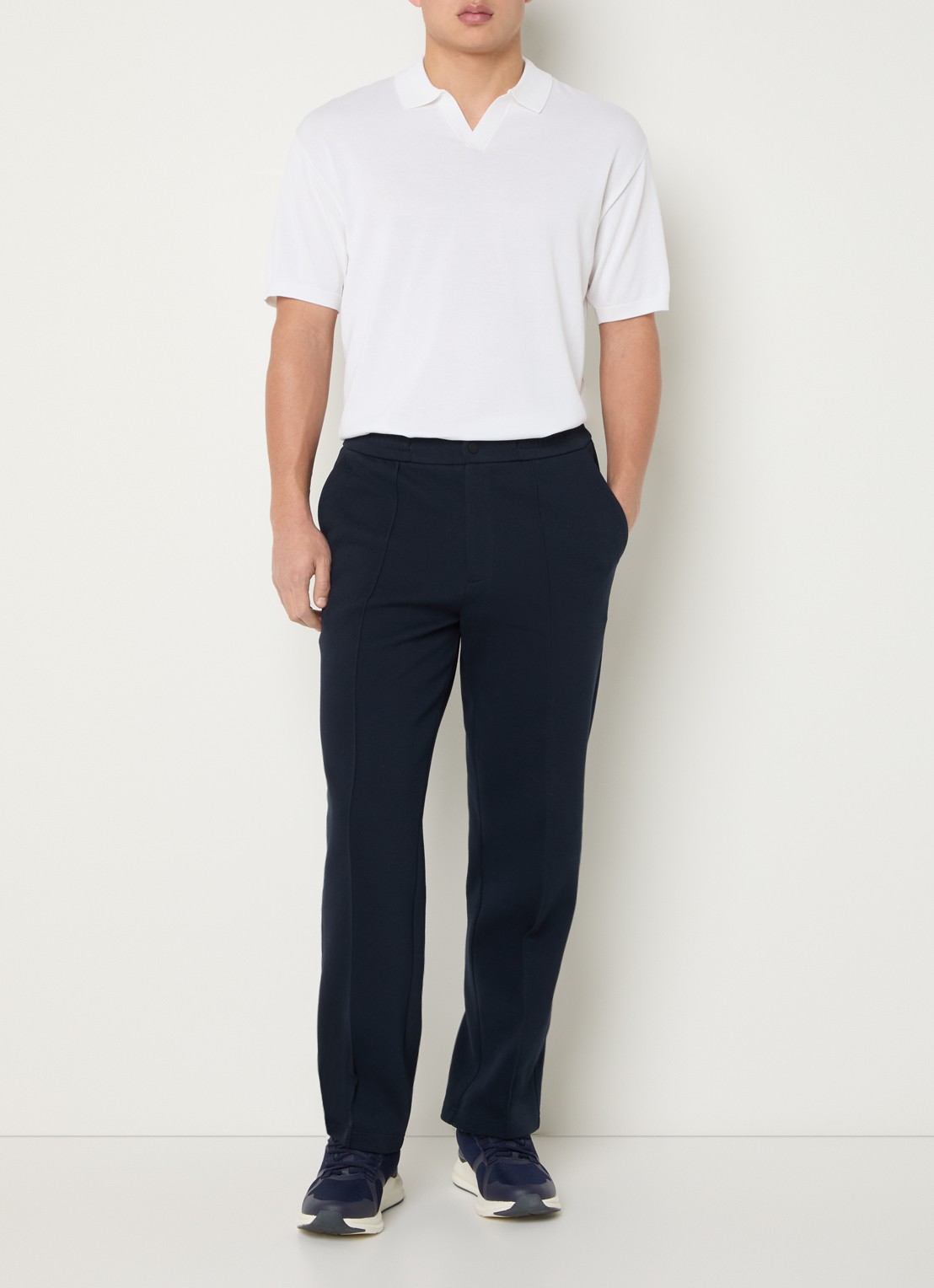 Boggi Milano Fijngebreide regular fit polo in zijdeblend - voorkant 3 wit