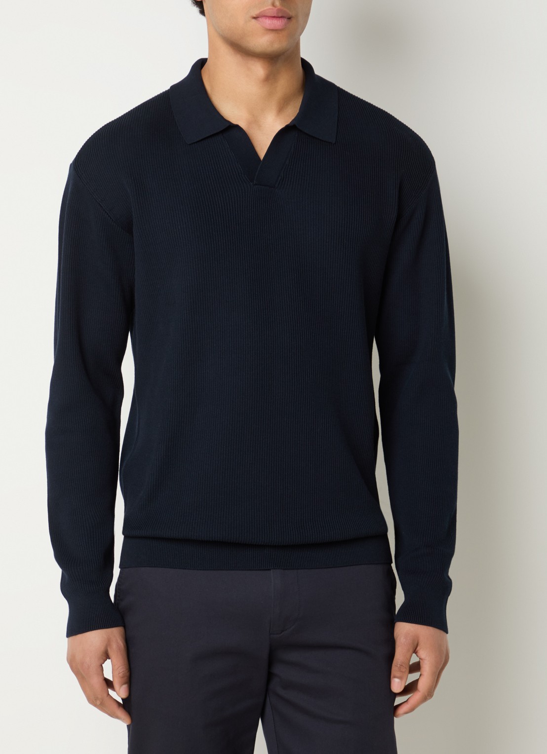 Boggi Milano Fijngebreide trui in zijdeblend met polokraag - detail 2 donkerblauw