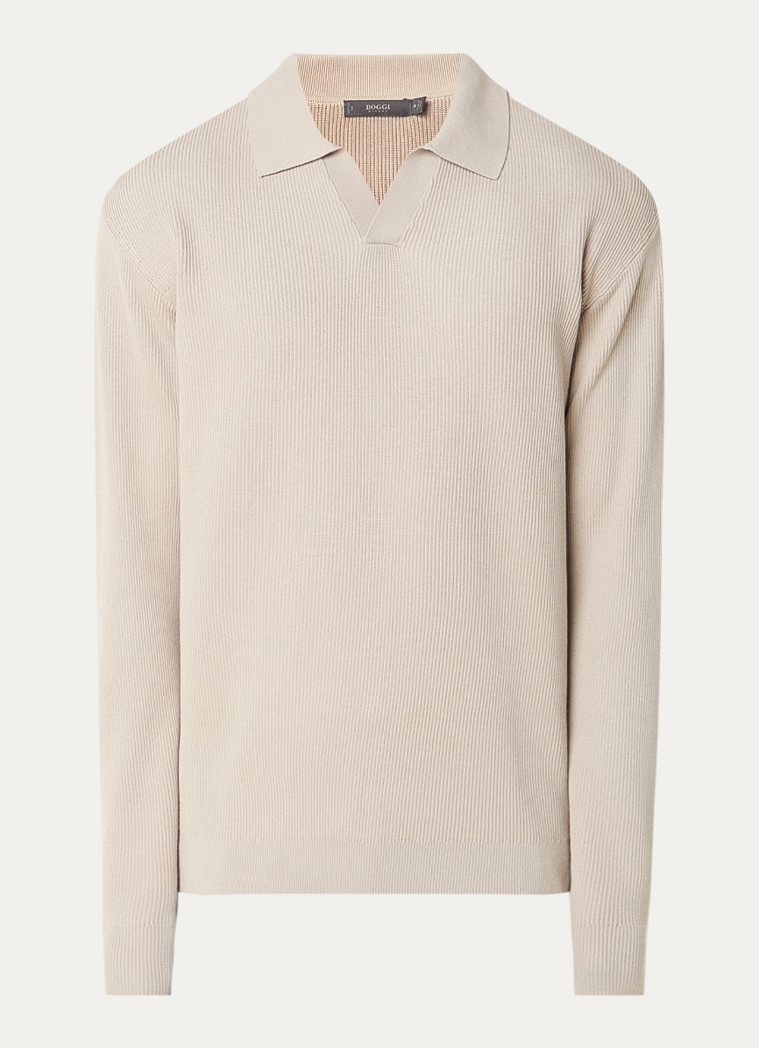 Boggi Milano Fijngebreide trui in zijdeblend met polokraag - voorkant 2 beige