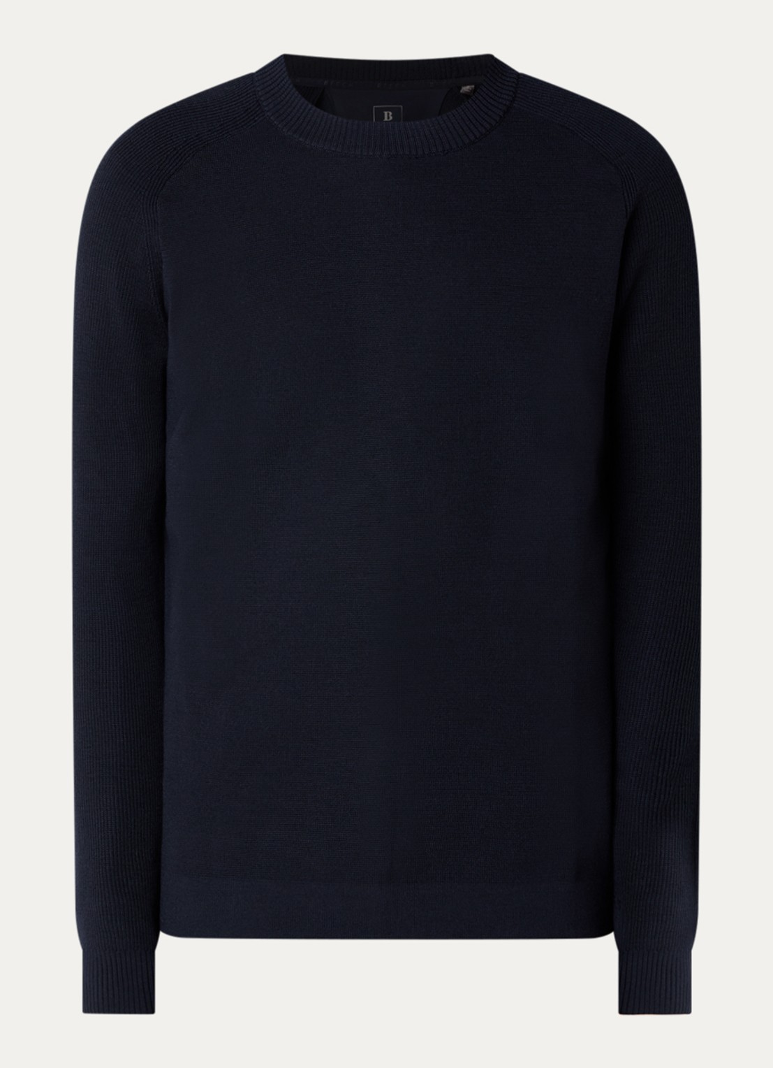 Boggi Milano Fijngebreide trui met stretch - voorkant donkerblauw