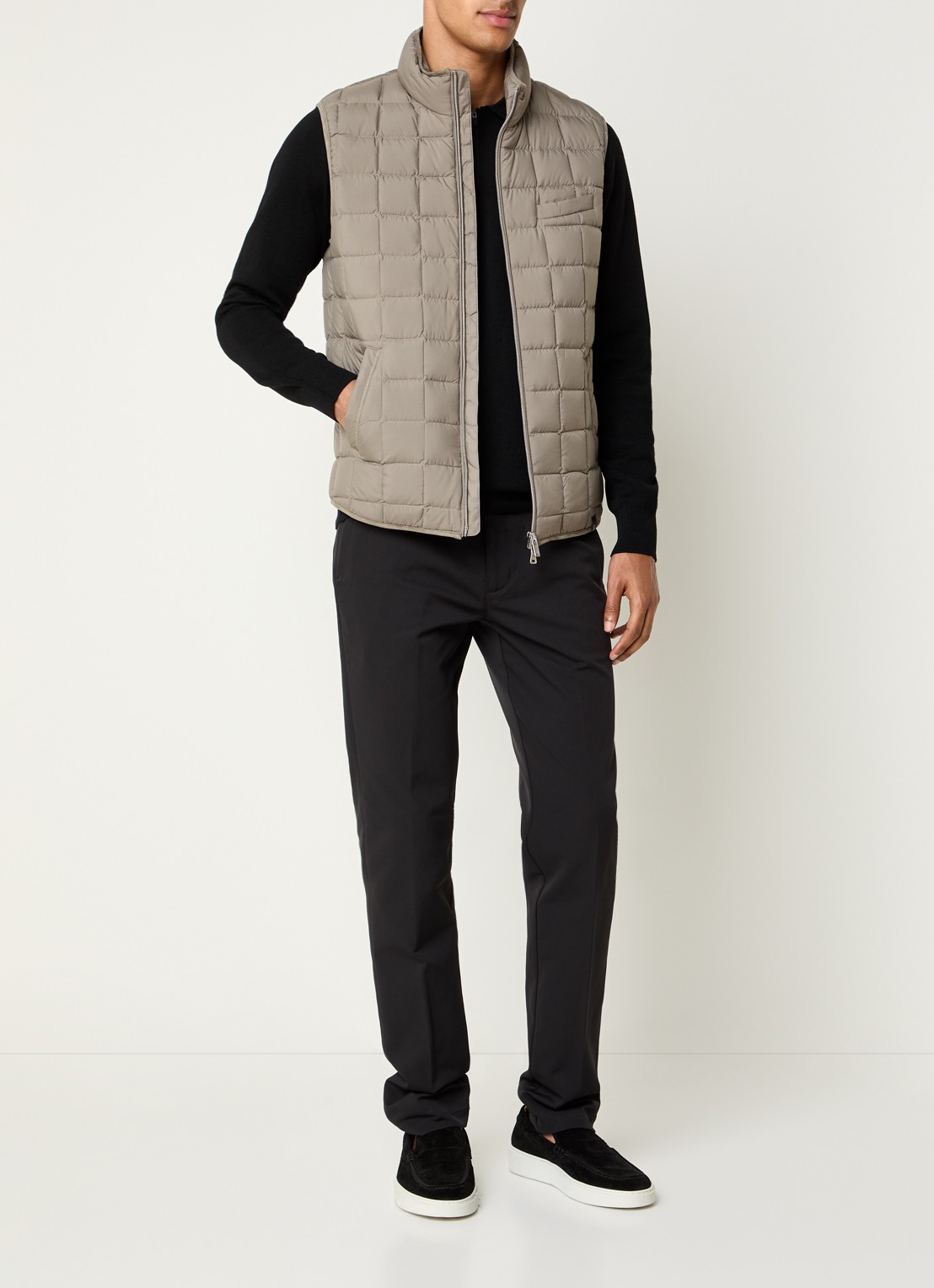 Boggi Milano Gewatteerde bodywarmer met donsvulling en waterafstotende coating - voorkant 3 taupe