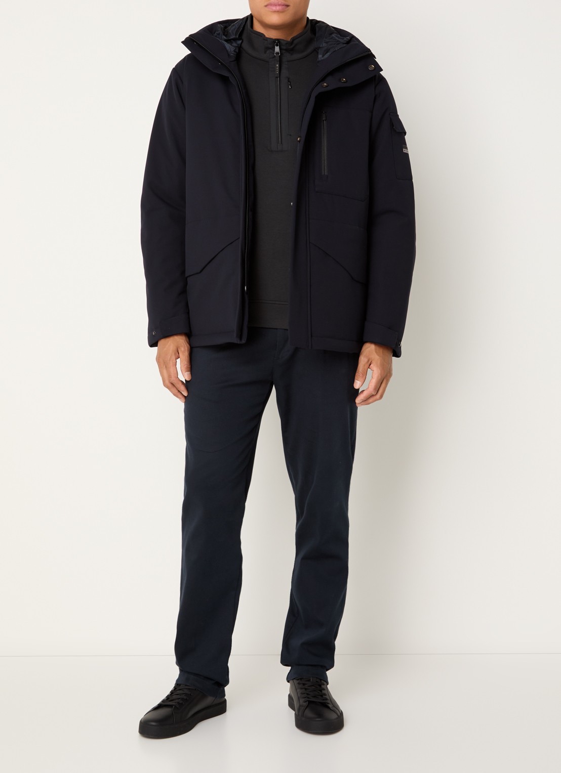 Boggi Milano Gewatteerde parka met capuchon - voorkant 3 donkerblauw