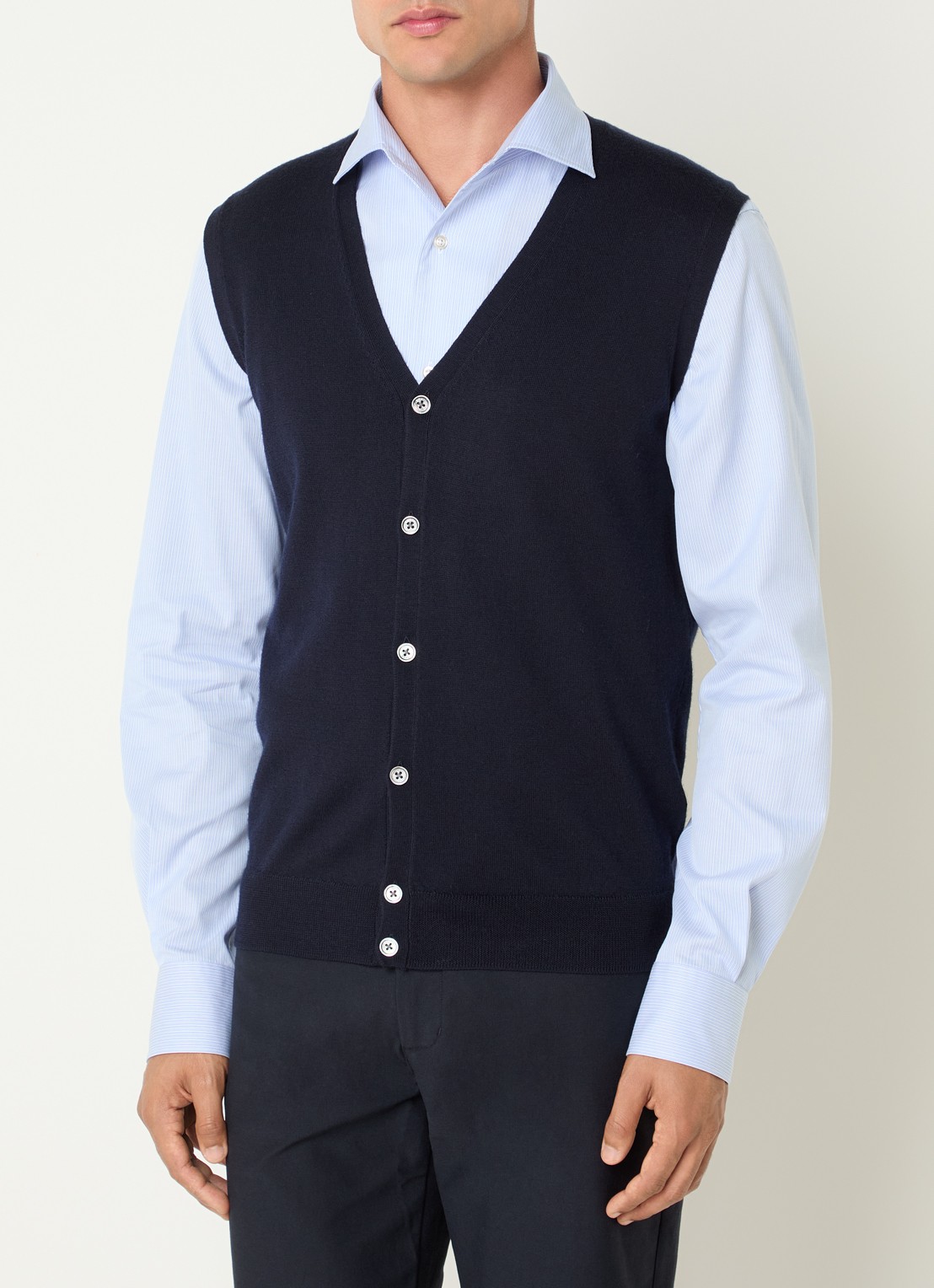 Boggi Milano Gilet van wol met V-hals - detail donkerblauw