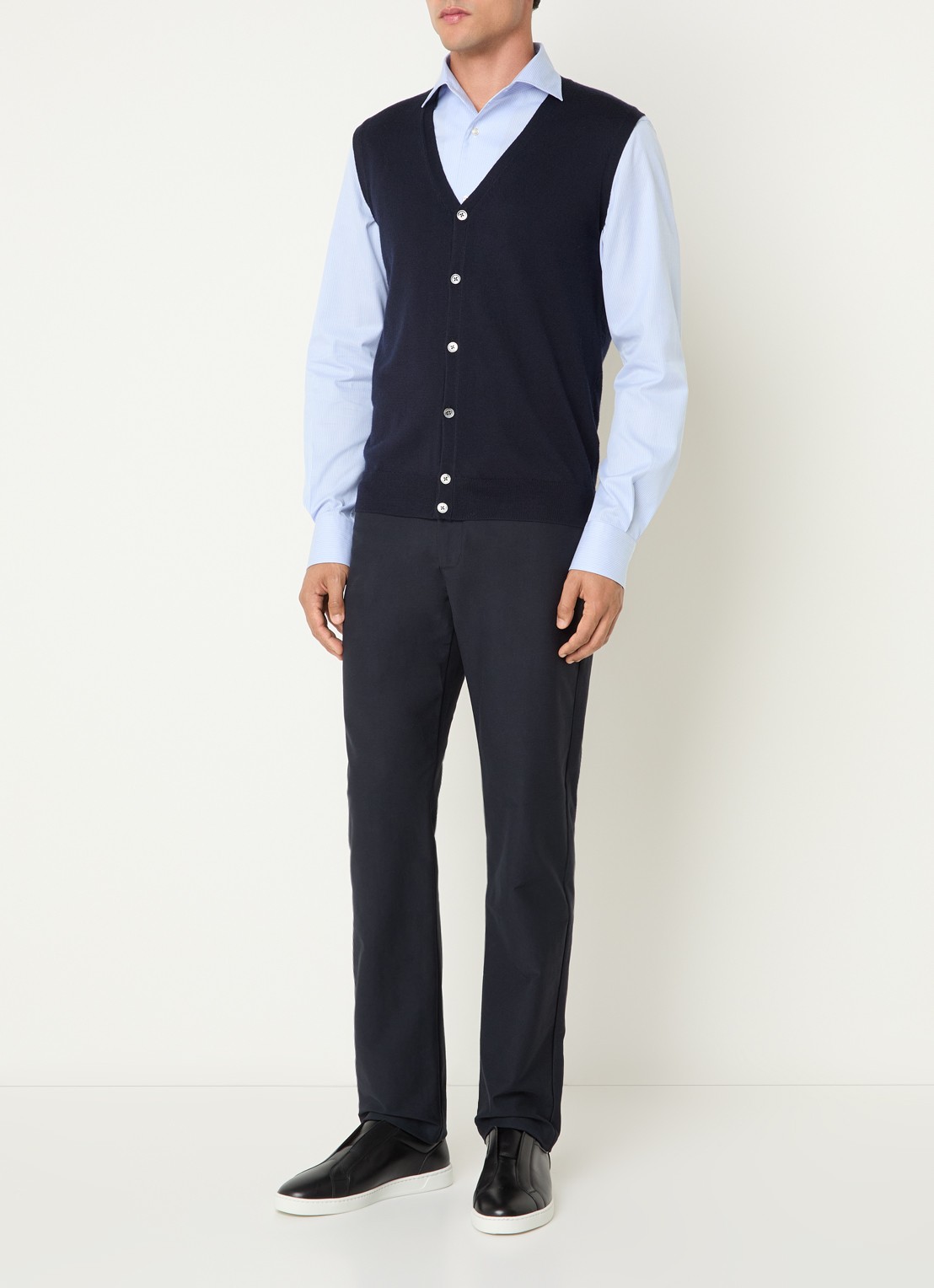 Boggi Milano Gilet van wol met V-hals - voorkant 3 donkerblauw