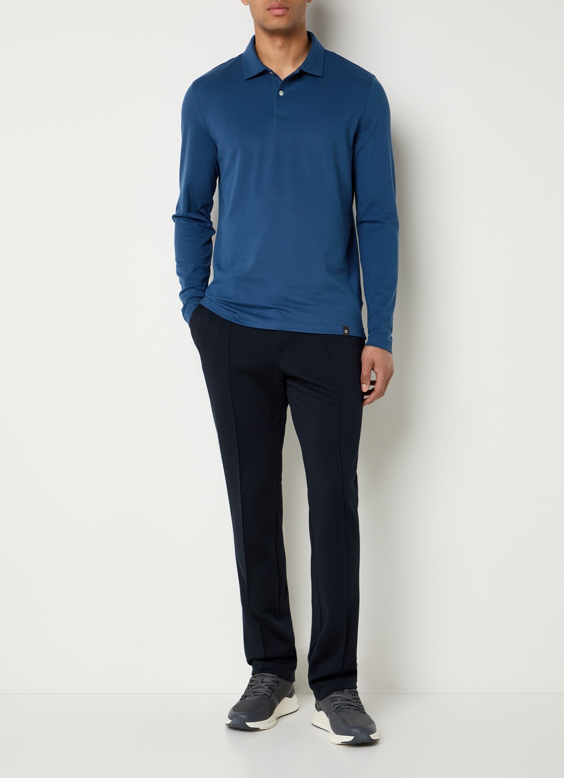 Boggi Milano High waist slim fit pantalon met steekzakken - voorkant 2 donkerblauw