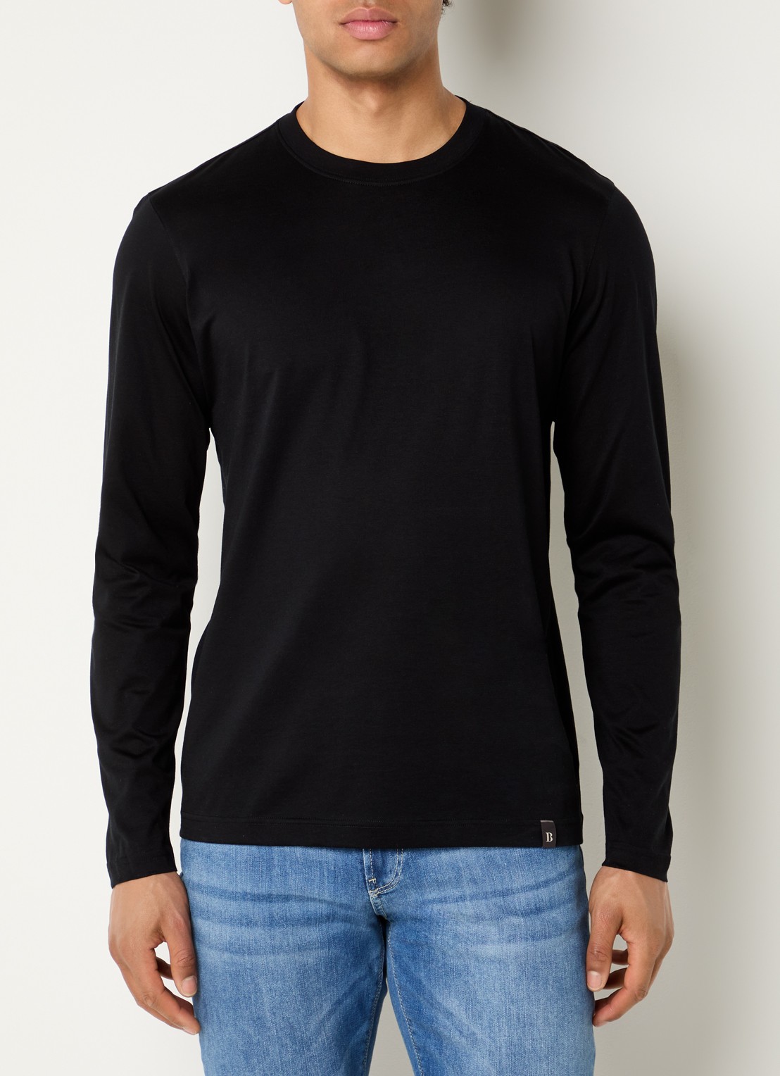 Boggi Milano Longsleeve met ronde hals - detail 2 zwart