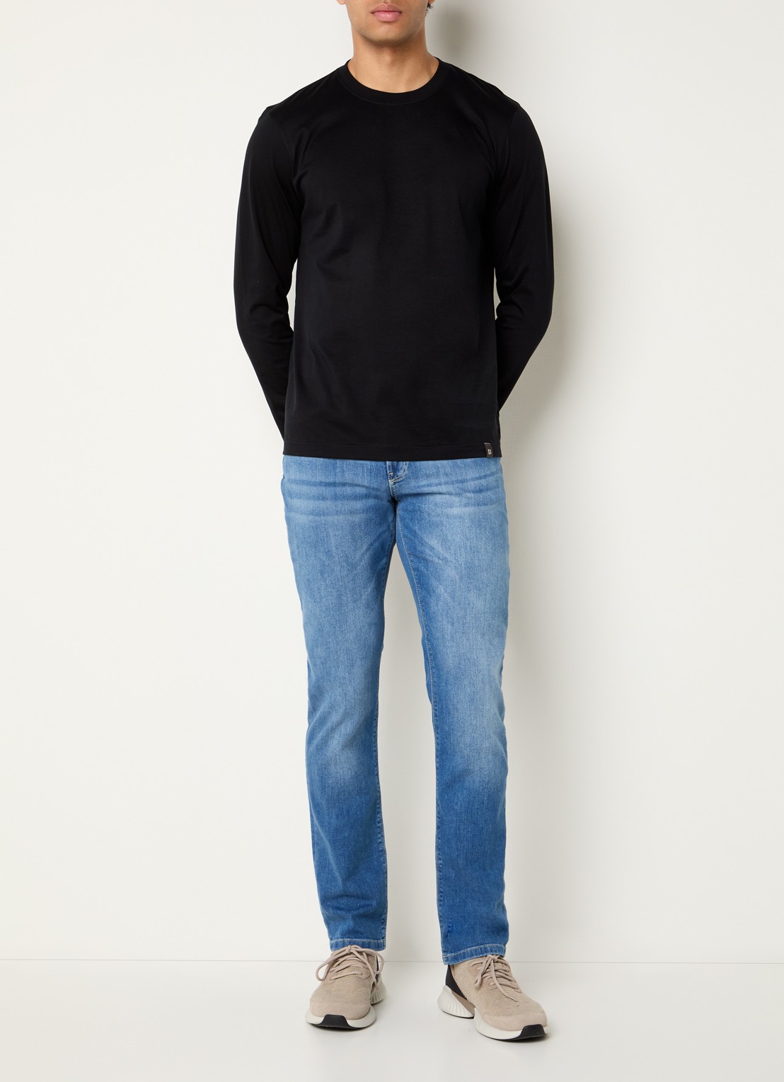 Boggi Milano Longsleeve met ronde hals - voorkant 4 zwart
