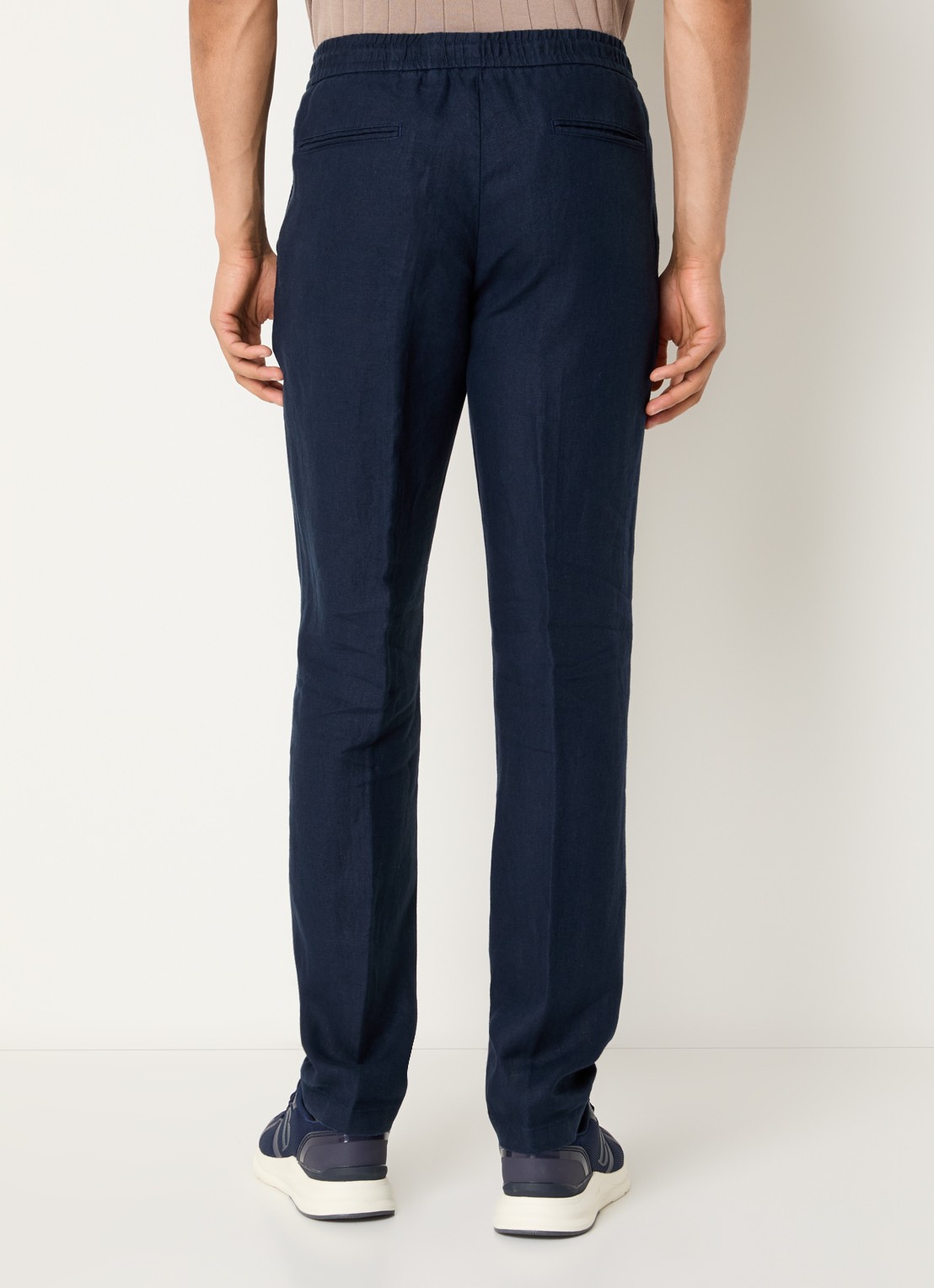 Boggi Milano Pantalon van linnen met steekzakken - achterkant donkerblauw